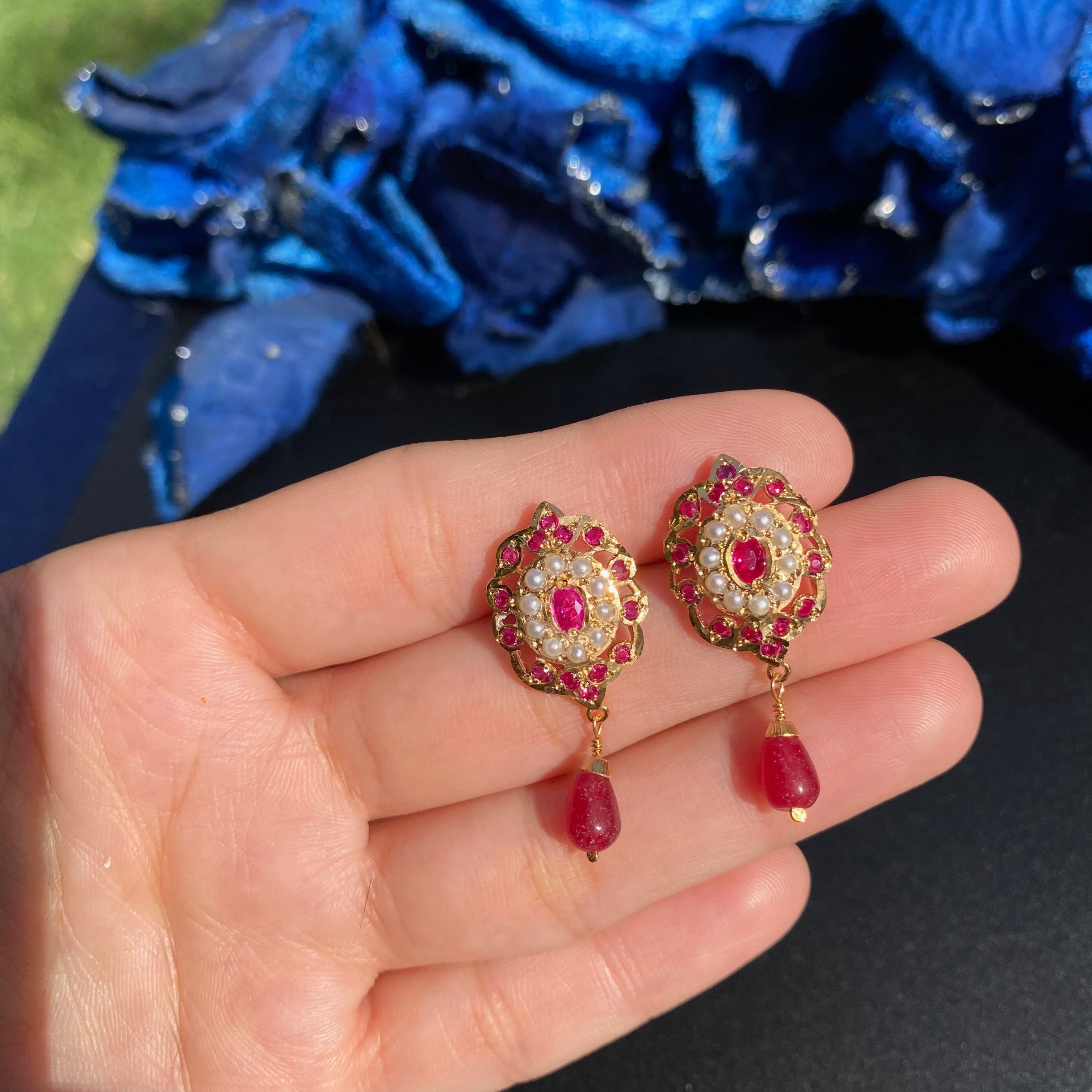 Ruby Pearl Floral Jadau Pendant Set | Gold Plated on Silver PS 142