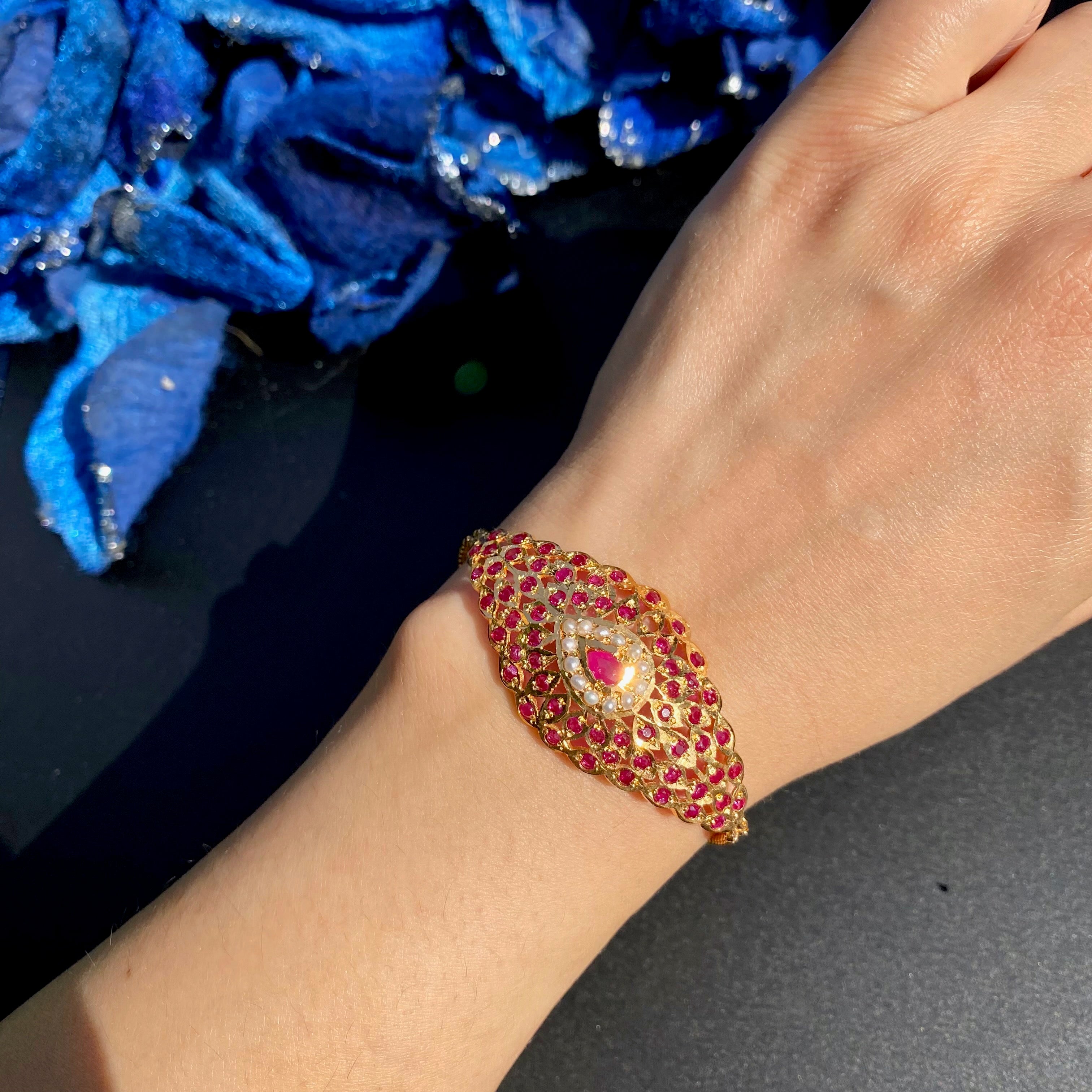 Ruby Pearl Jadau Bracelet | Gold Plated on Sterling Silver BG 181