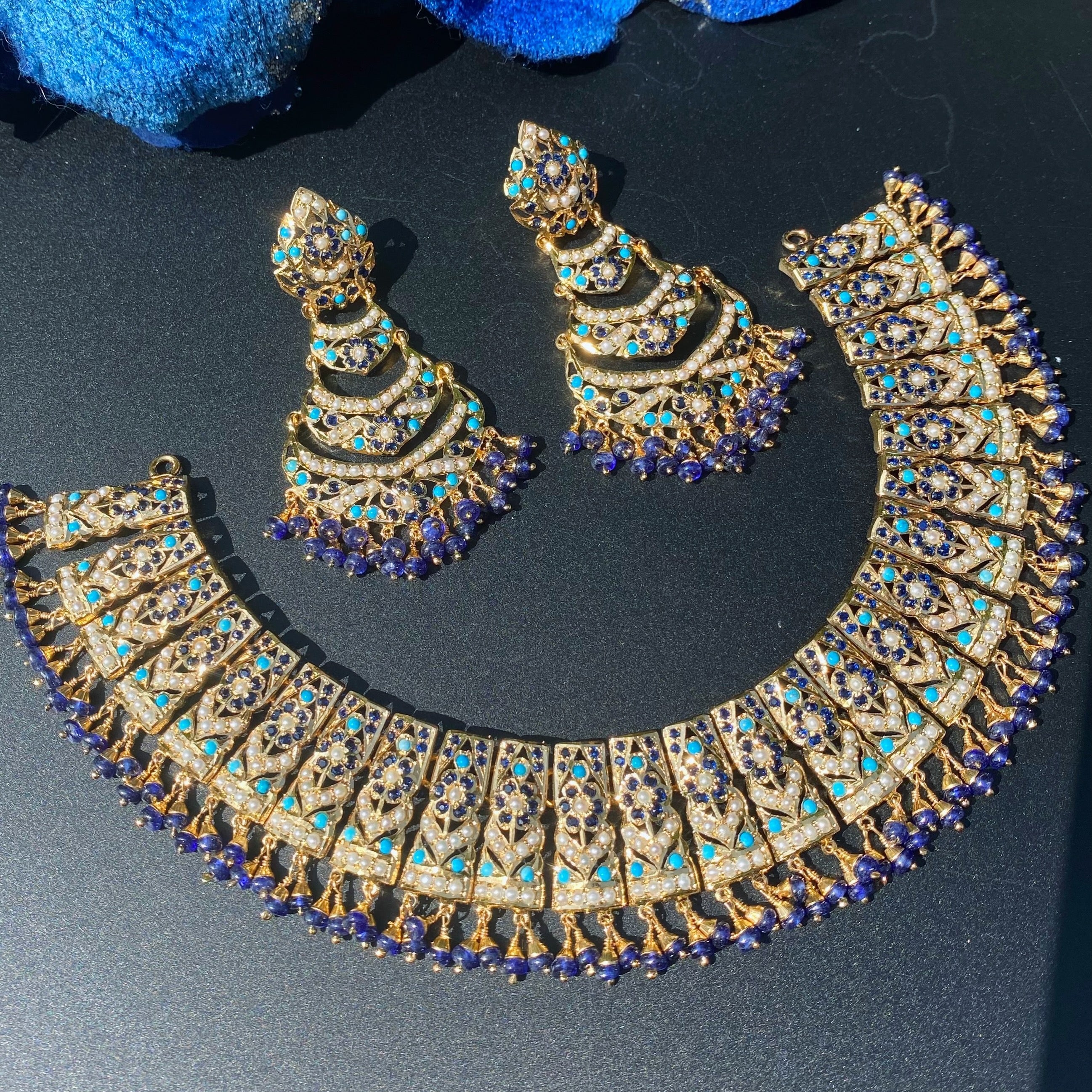 Classic Jadau Necklace Set in Unique Color Combination | Gold Plated on 925 Silver NS 448