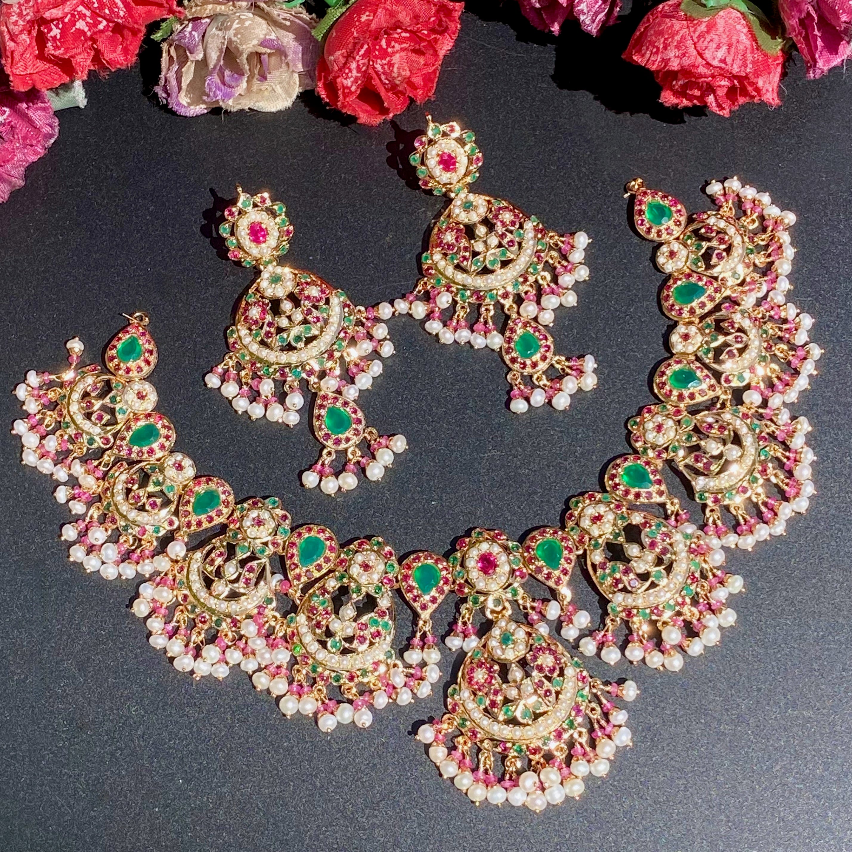 Bridal Gold Plated Jewellery | Multicolour Necklace Set for Bride  NS 095