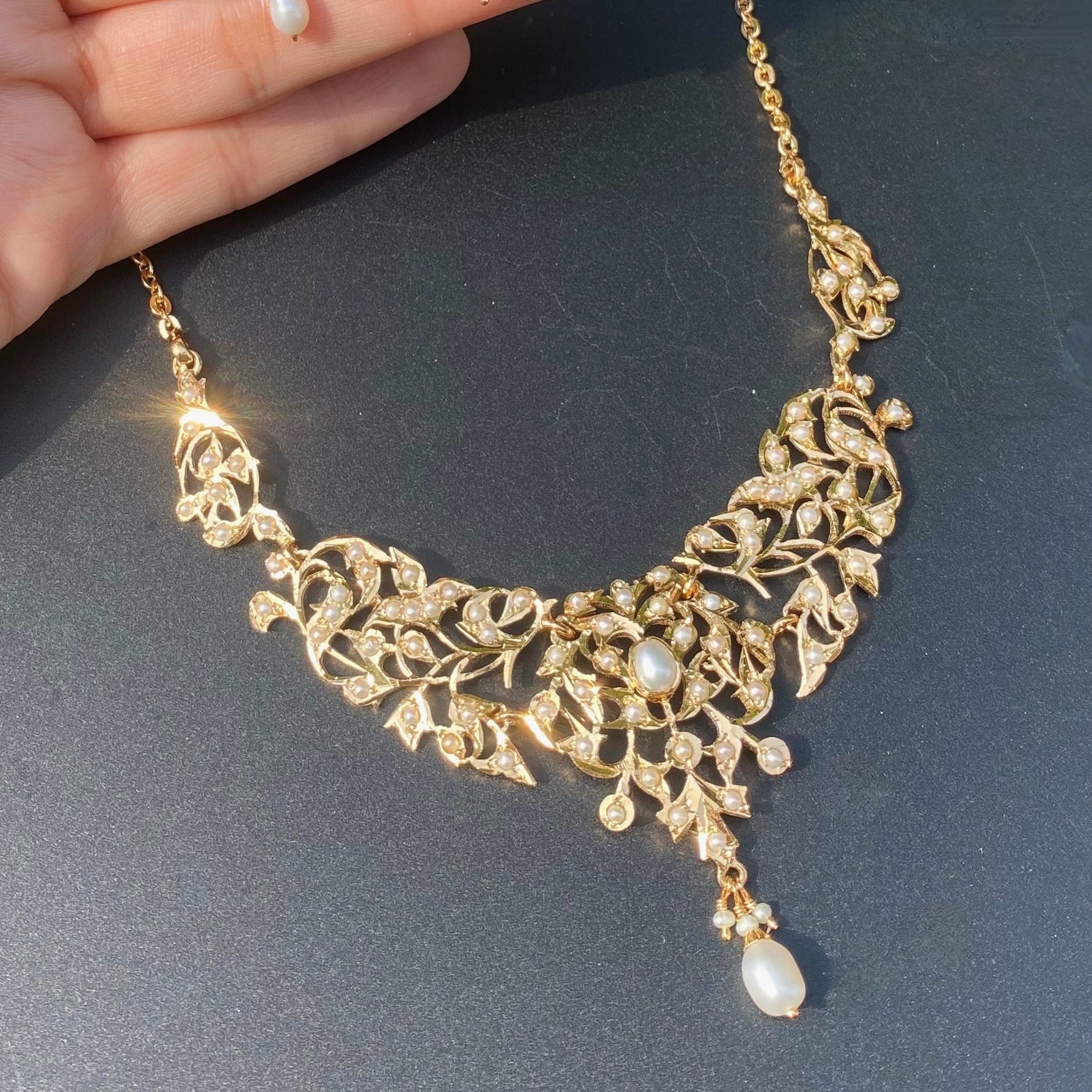 Delicate Pearl Floral Jadau Necklace Set | Gold Plated on 925 Silver NS 460