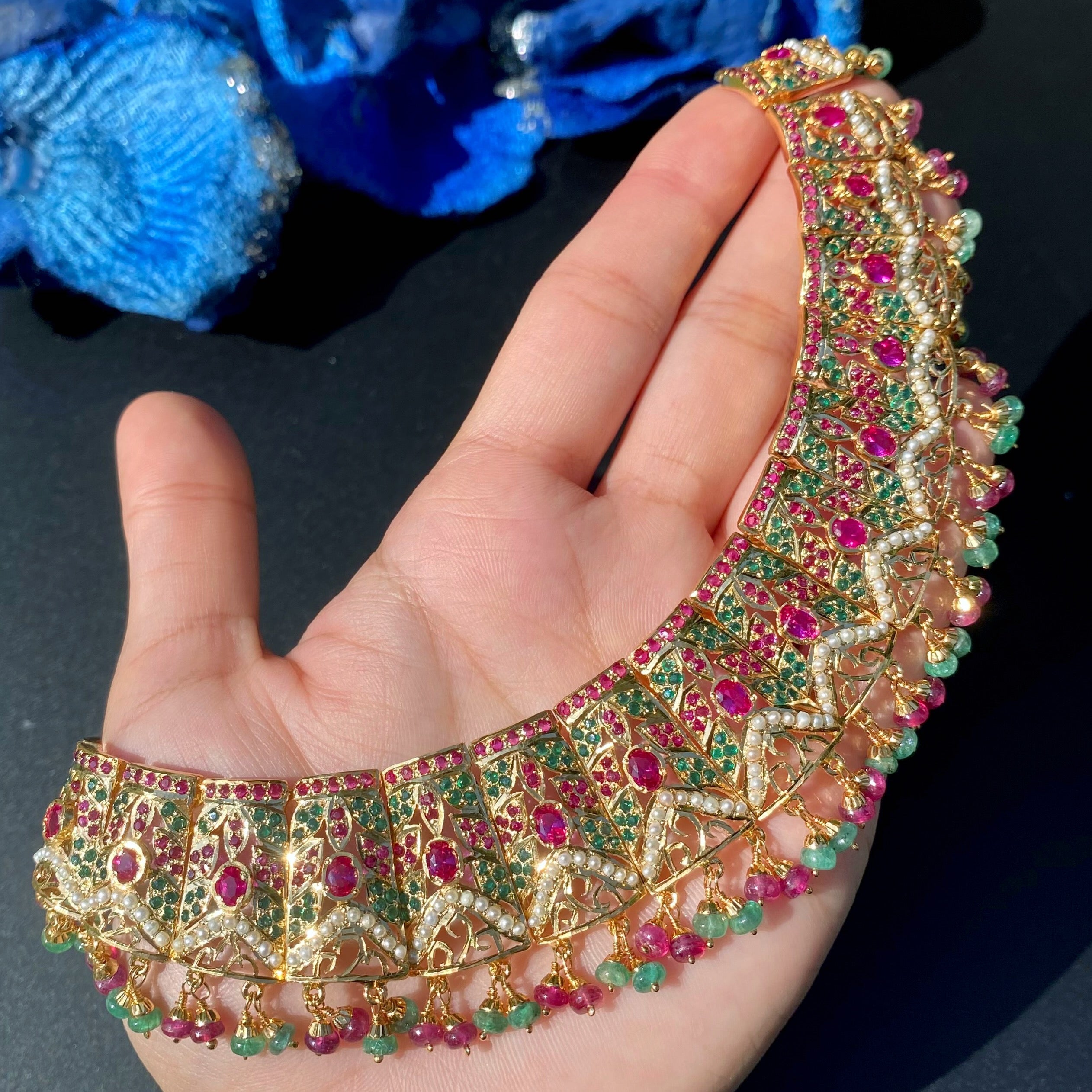 Gold Plated Jadau Necklace Set in Silver NS 054