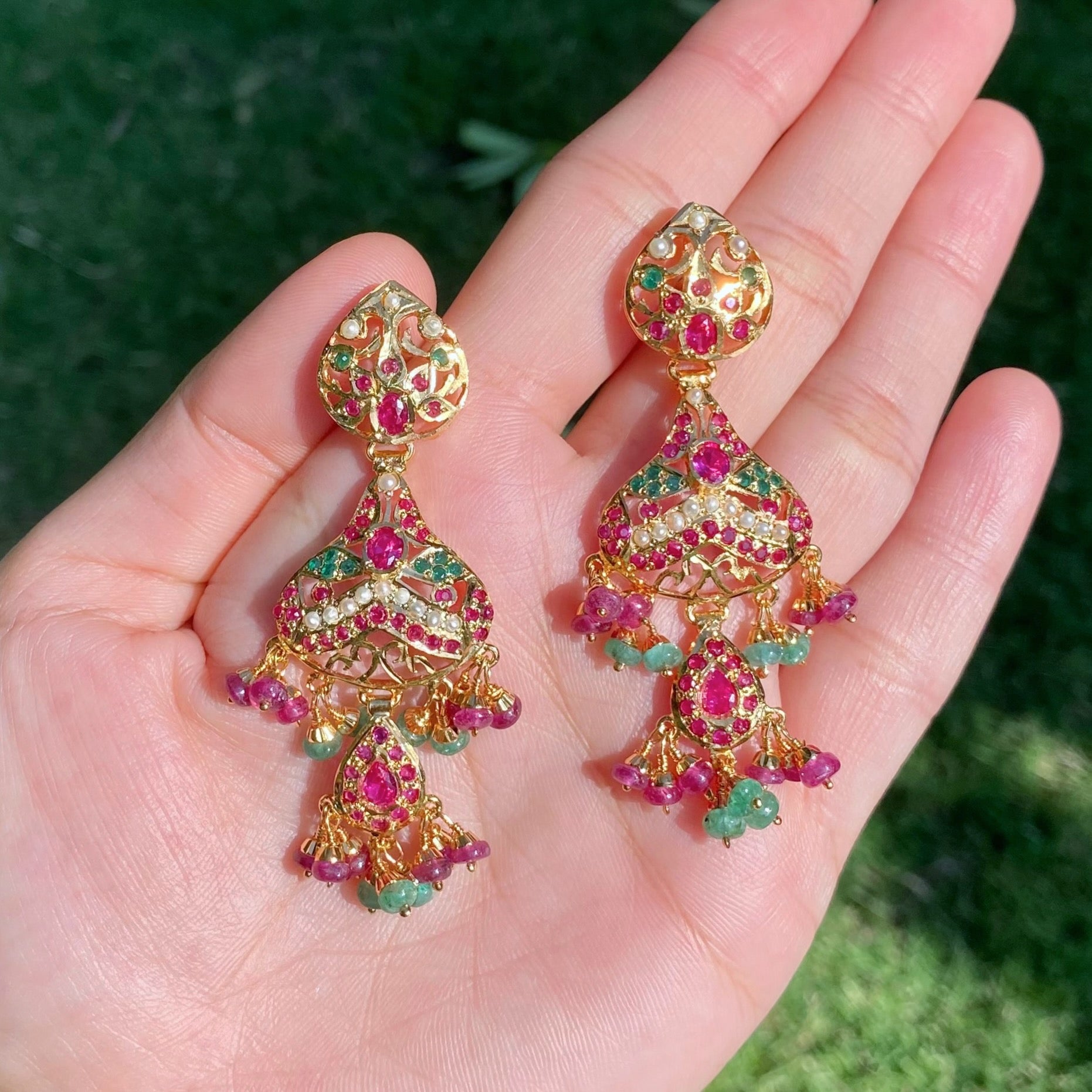 Gold Plated Jadau Necklace Set in Silver NS 054
