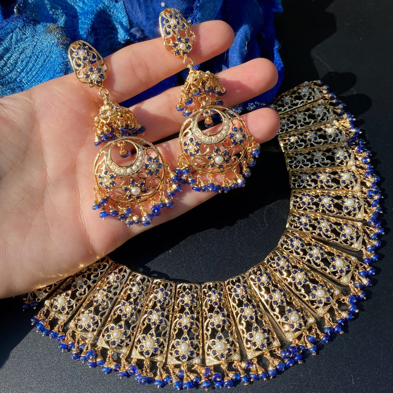 Exquisite Jadau Necklace Paired with Chandbali Jhumka Earrings | Gold Plated on Silver NS 453