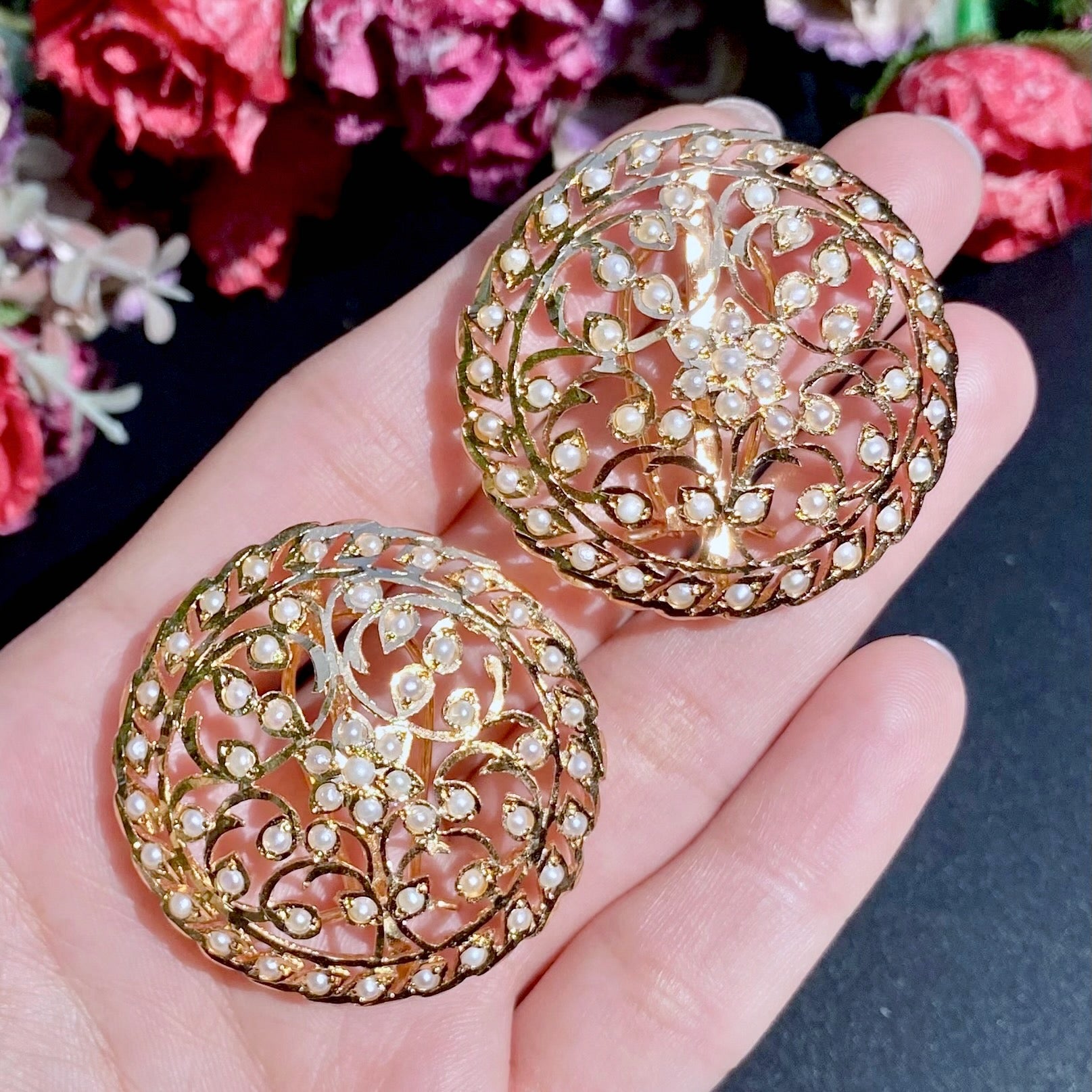 Statement Stud Earrings | Large Round Pearl Stud Earrings ER 355