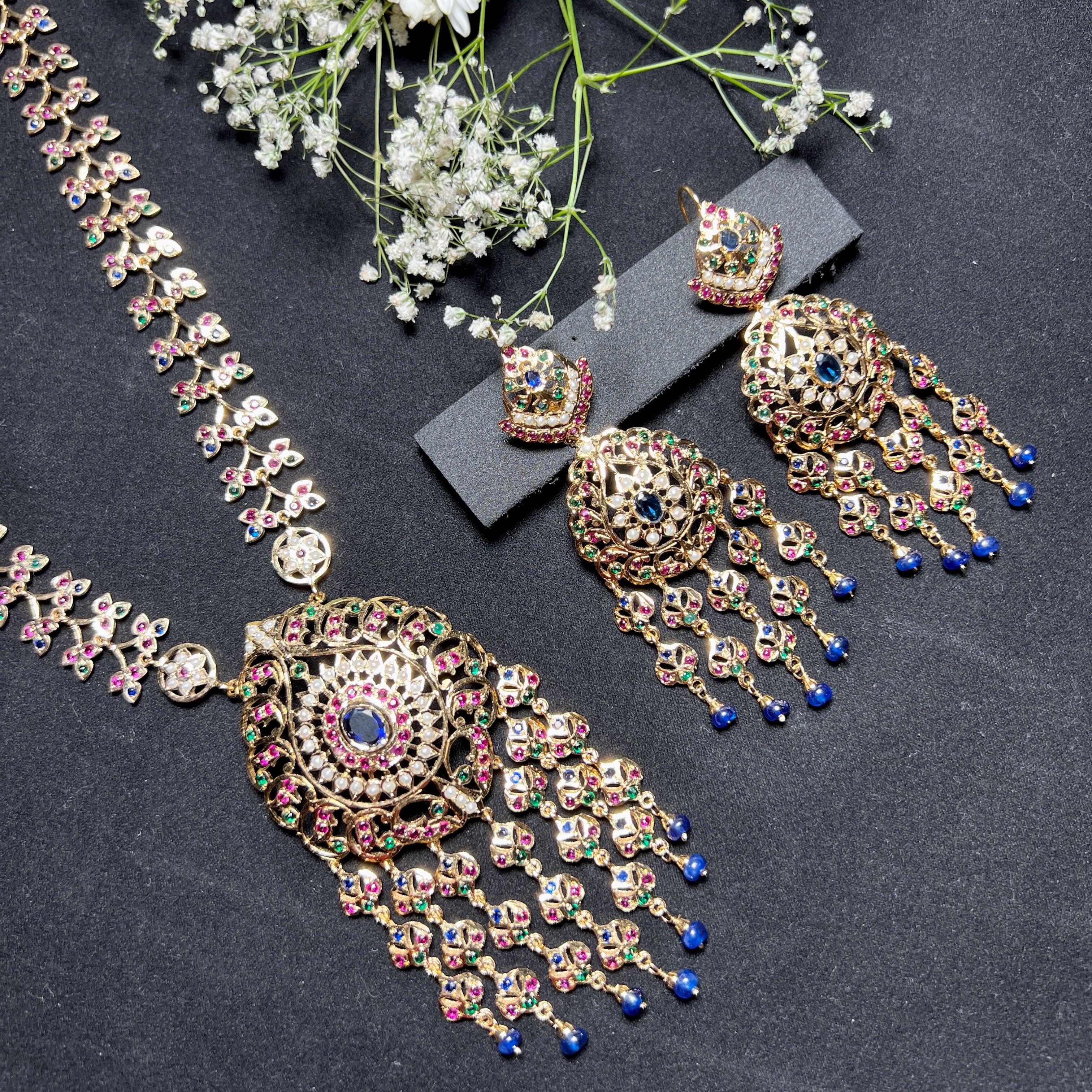 Arabian Necklace Set | Jadau Jewelry on Silver NS 492