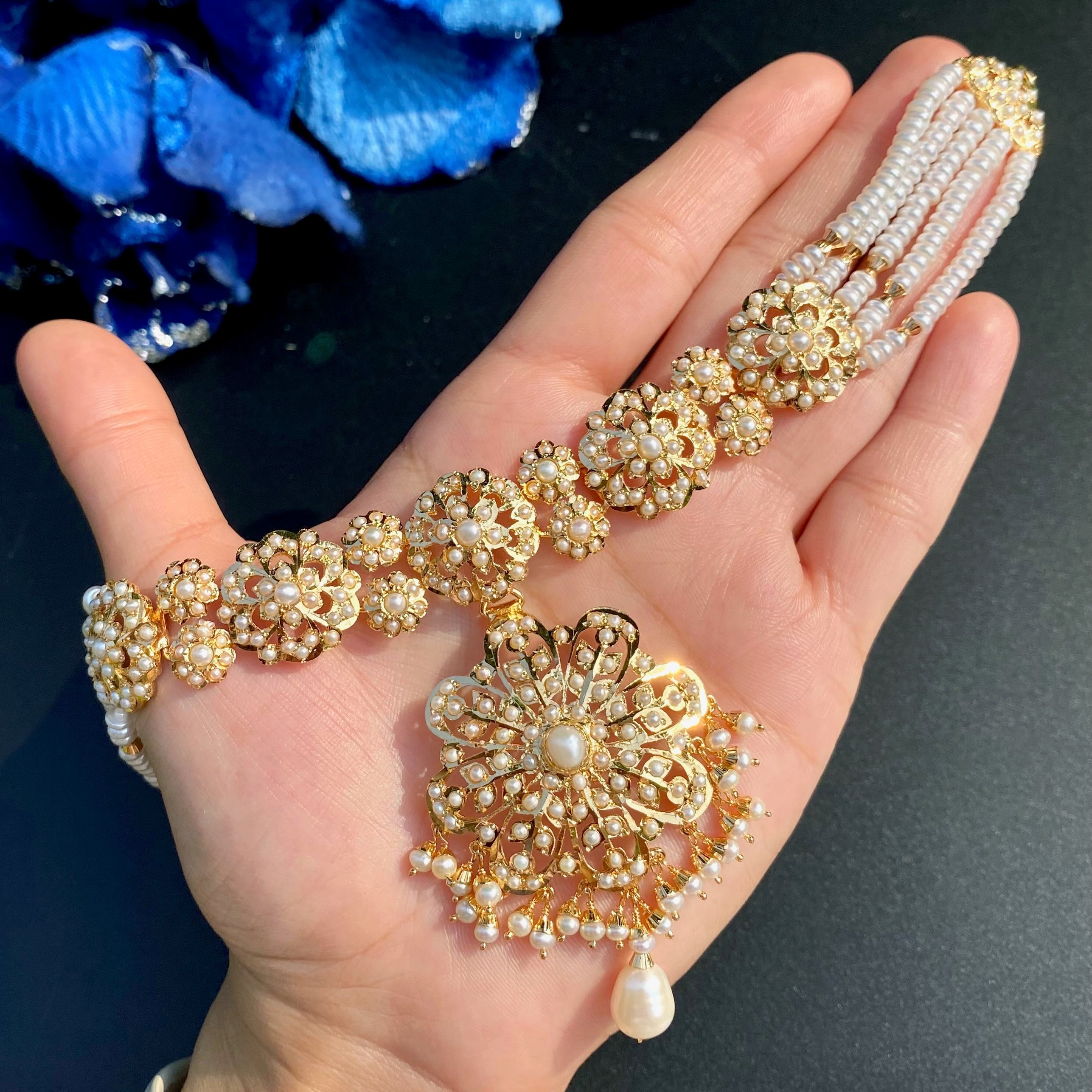 Exquisitely Crafted Pearl Choker Set | Gold Plated on 925 Silver NS 454