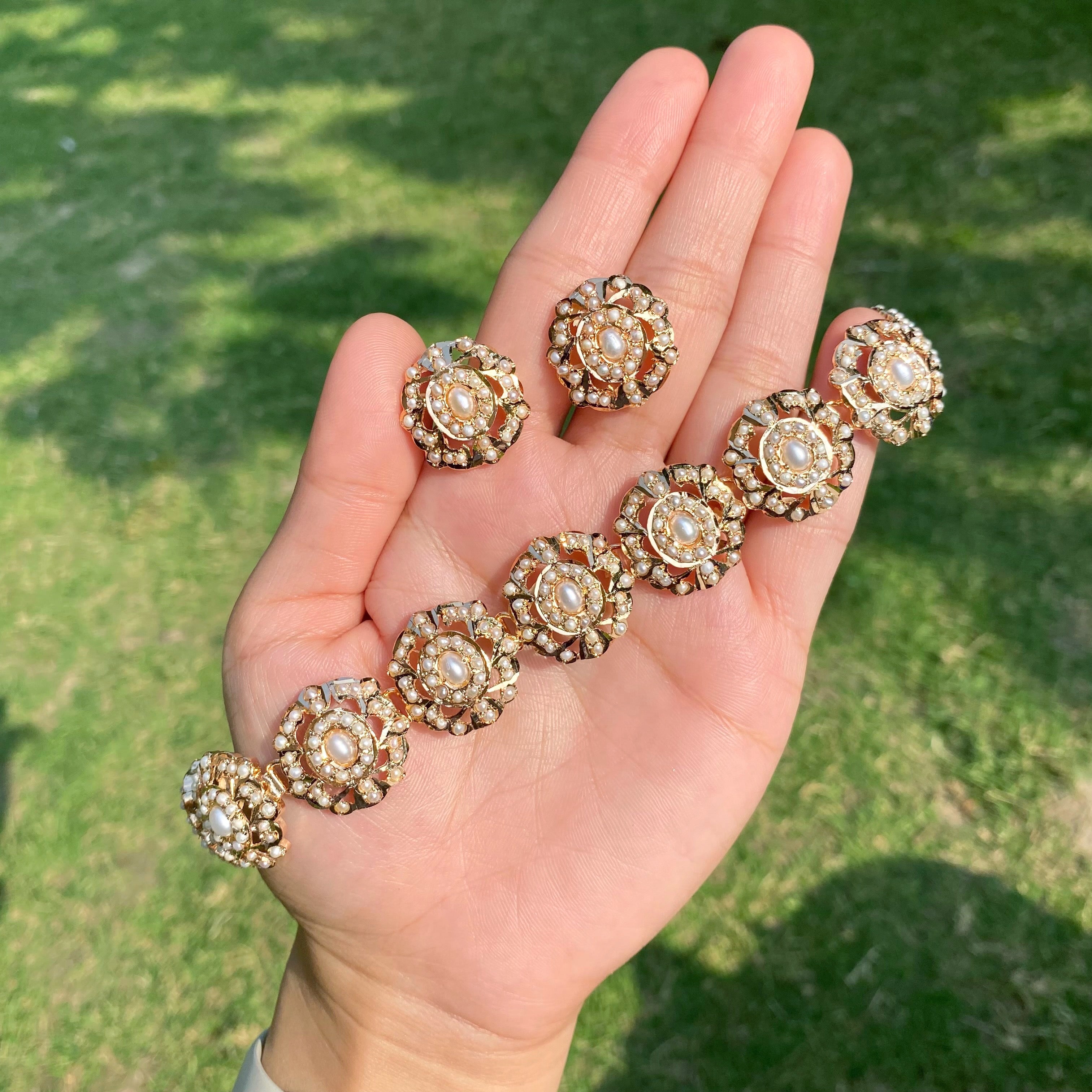 Pearl Rosette Jadau Choker Set | Gold Plated on 925 Silver NS 463