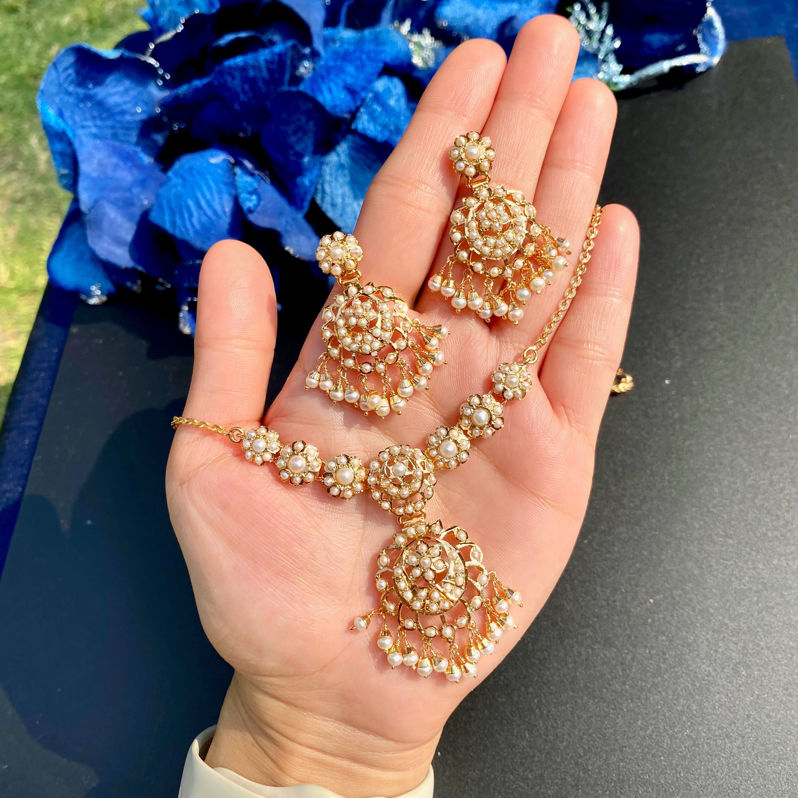 Pearl Jadau Chain Necklace Set | Gold Plated Silver NS 469