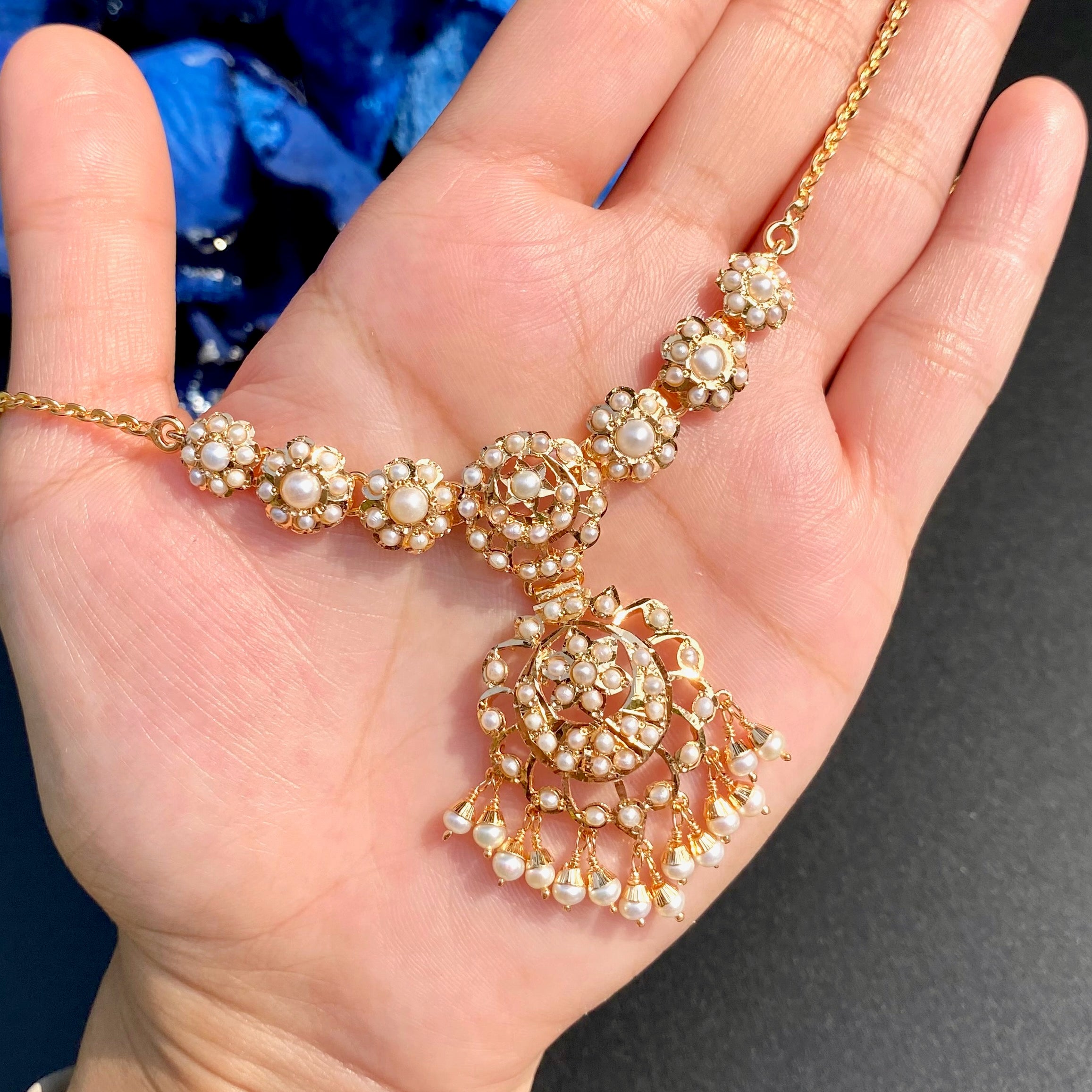 Pearl Jadau Chain Necklace Set | Gold Plated Silver NS 469