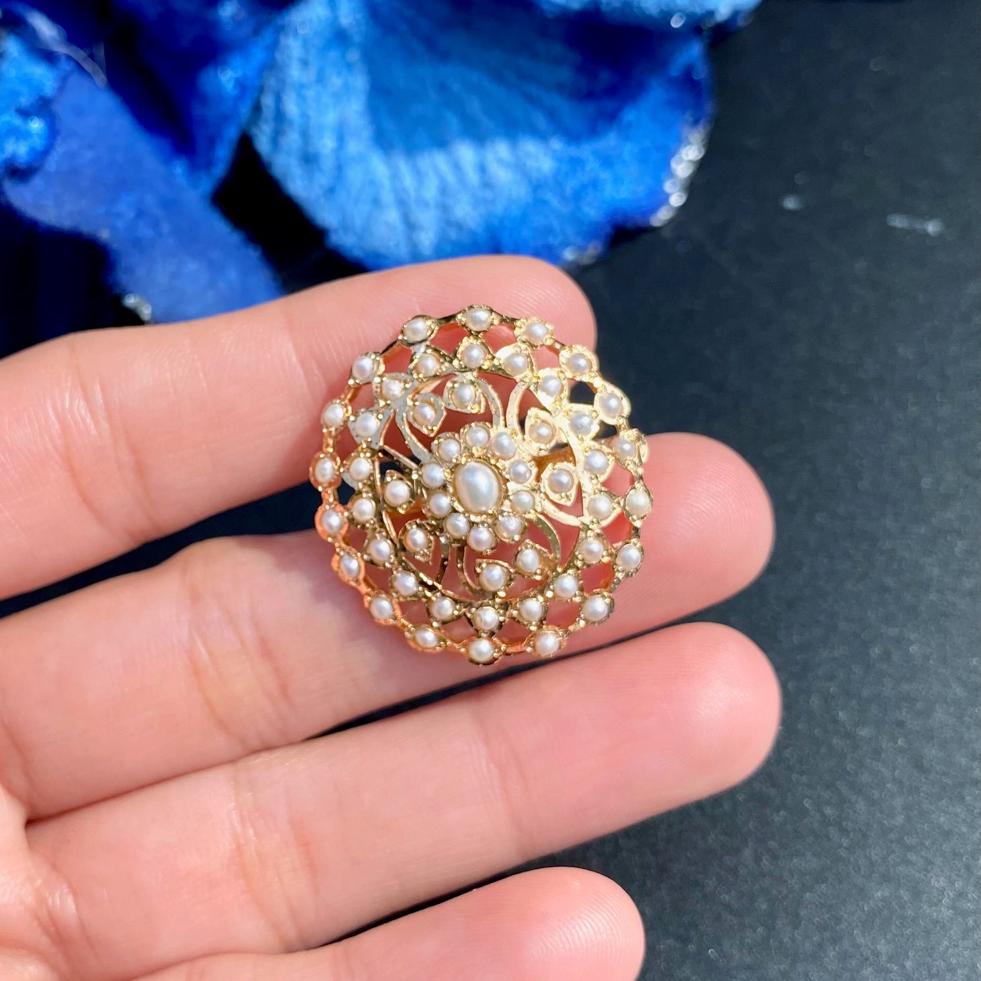 Pearl Filigree Jadau Ring | Gold Plated on Silver LR 116