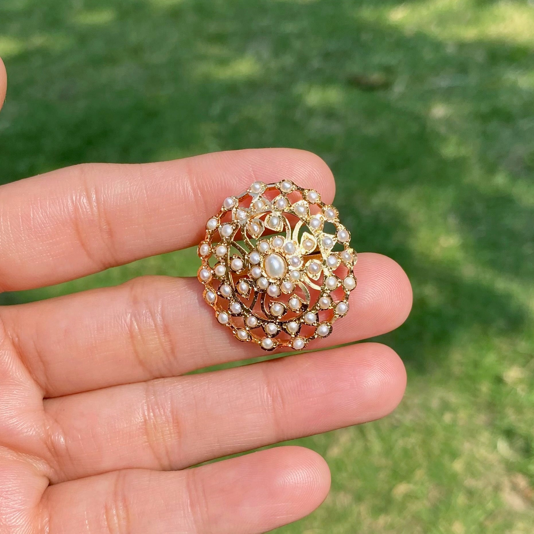 Pearl Filigree Jadau Ring | Gold Plated on Silver LR 116
