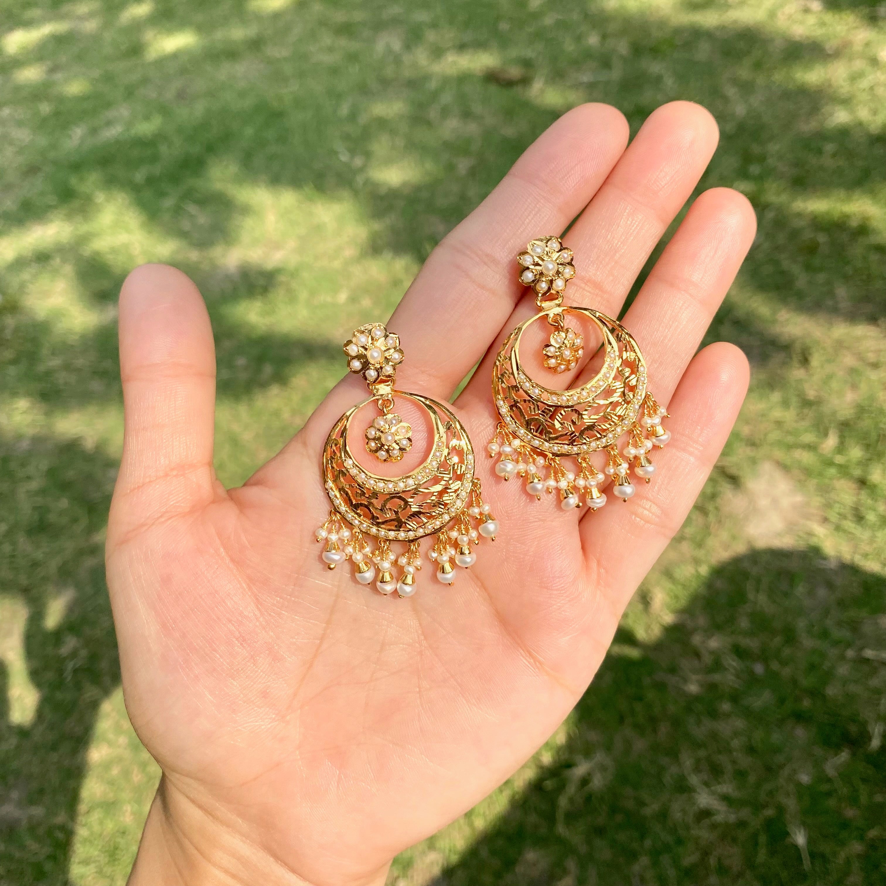 Pearl Openwork Chandbali Earrings | Gold Plated Silver ER 714