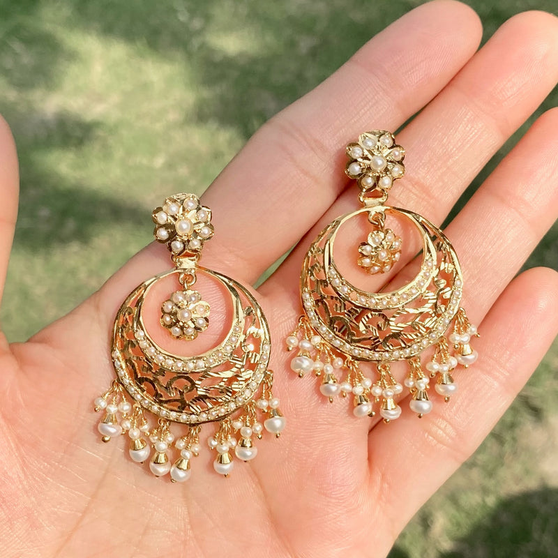 Pearl Openwork Chandbali Earrings | Gold Plated Silver ER 714