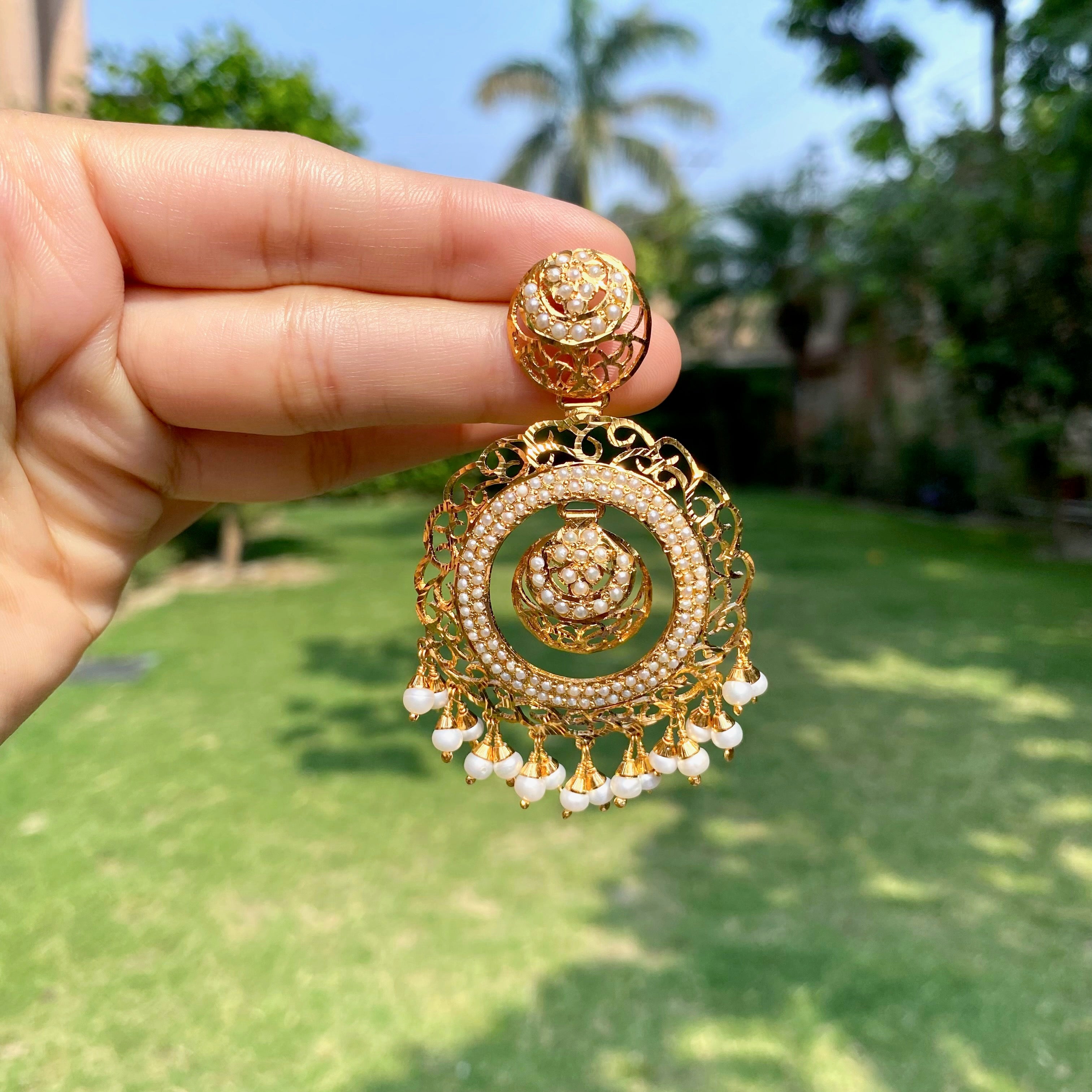 Pearl Filigree Chandbali Earrings | Gold Plated on 925 Silver ER.705