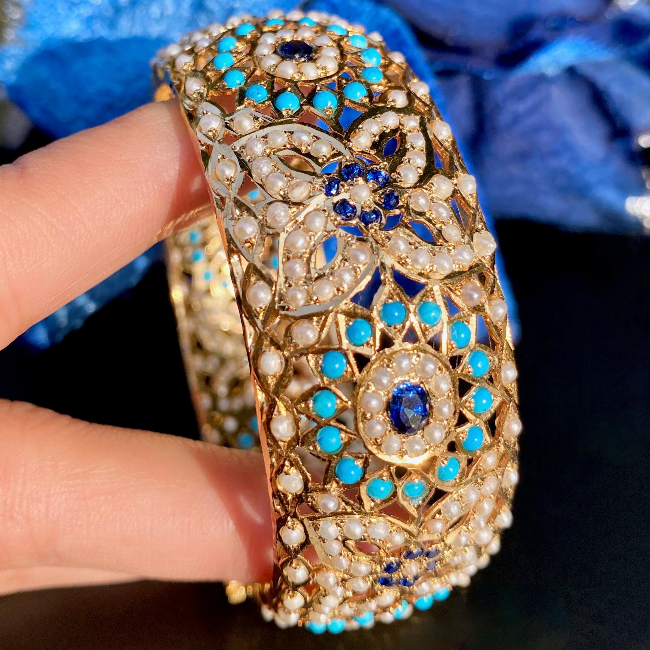 Turquoise Pearl Sapphire Kada | Afghani Jewellery | Bohemian Jewellery | BG 097