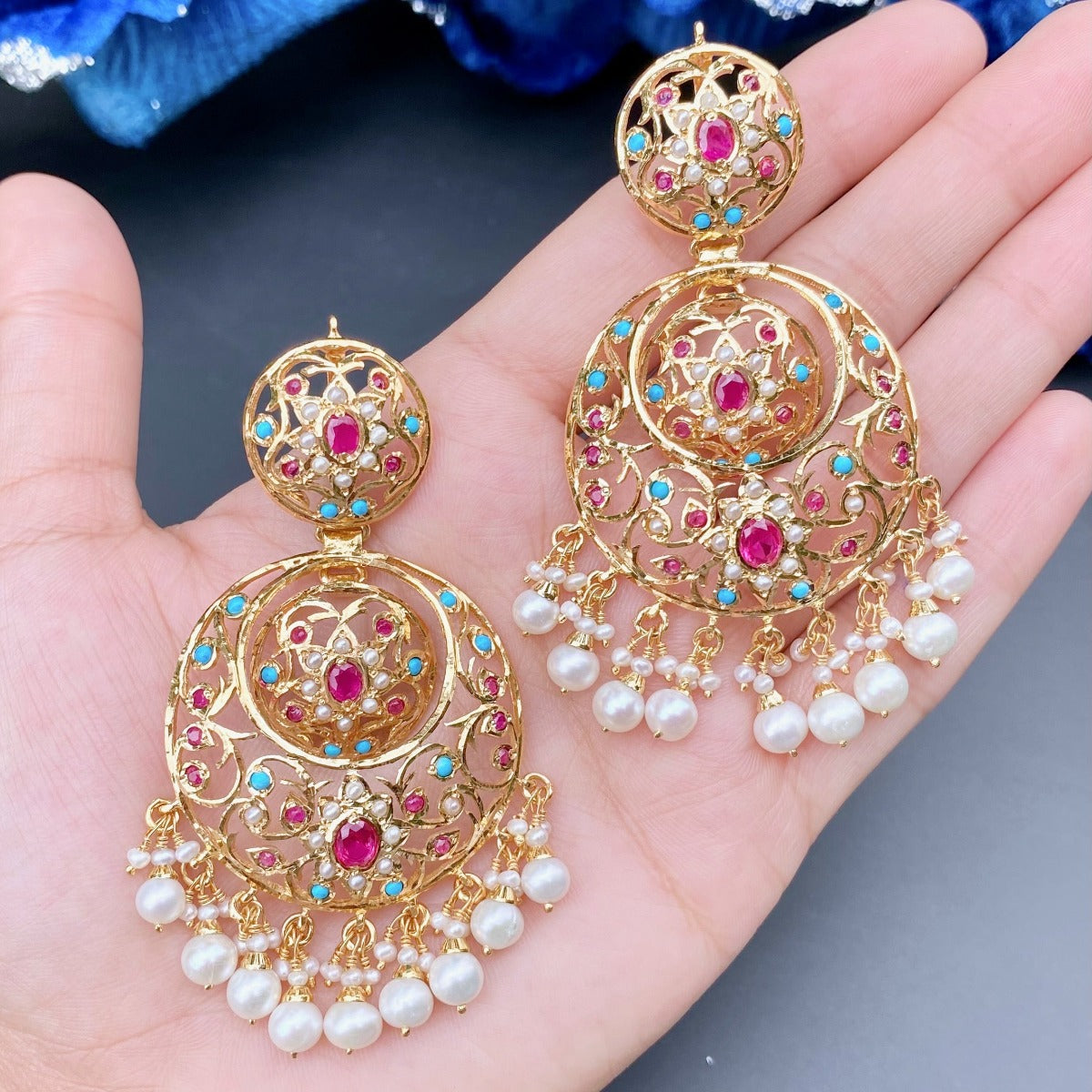 gold plated pakistani chandbali earrings