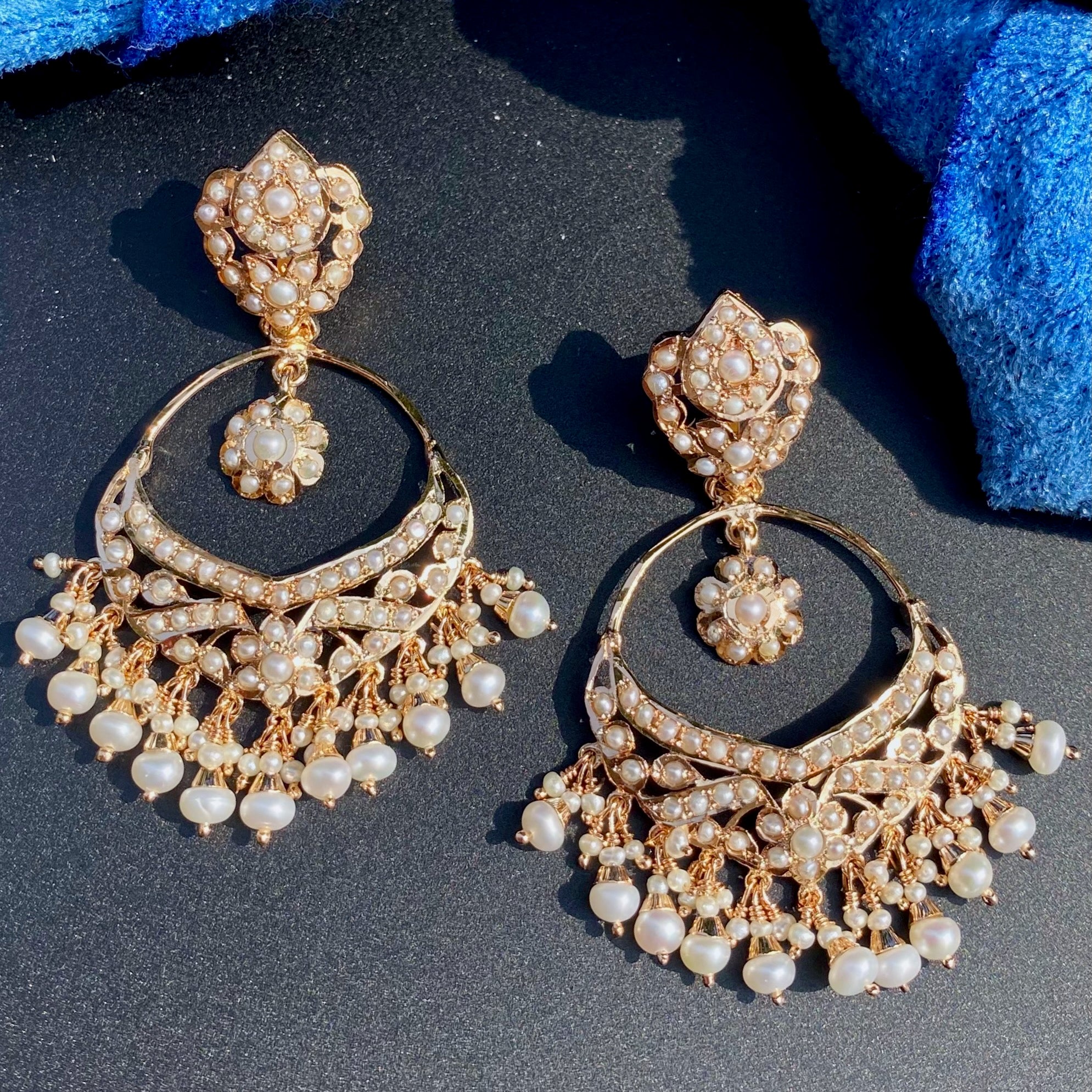 Classic Pearl Jadau Chandbali Earrings | Gold Plated on Silver ER 715
