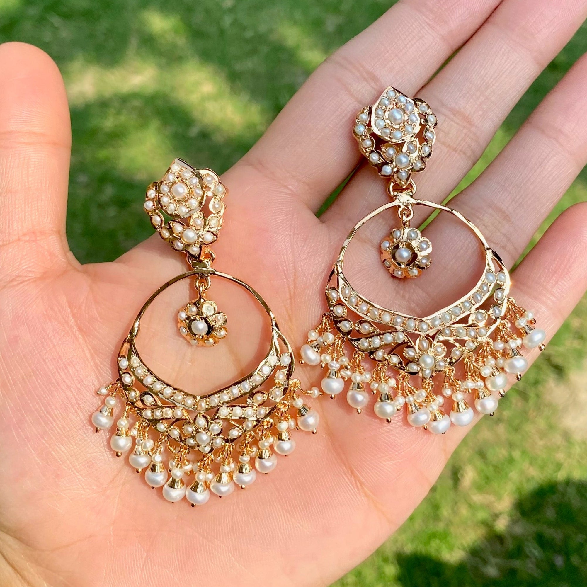 Classic Pearl Jadau Chandbali Earrings | Gold Plated on Silver ER 715