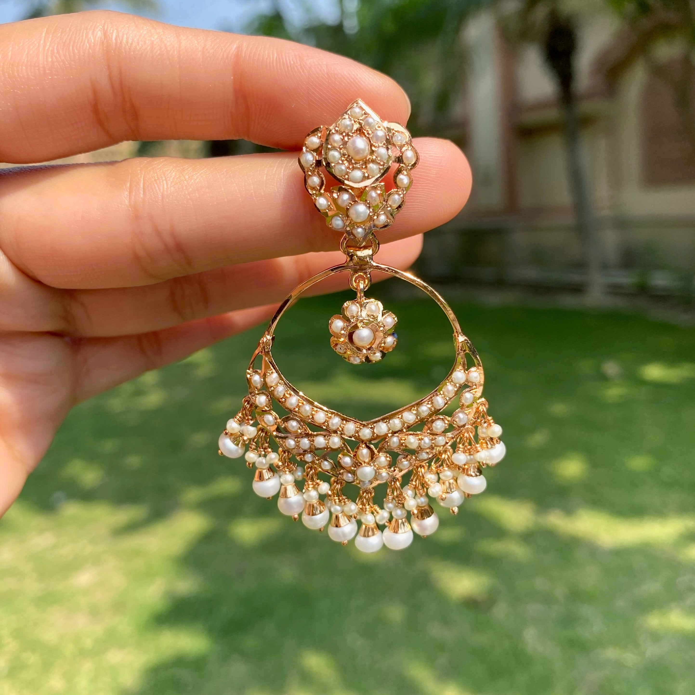 Classic Pearl Jadau Chandbali Earrings | Gold Plated on Silver ER 715