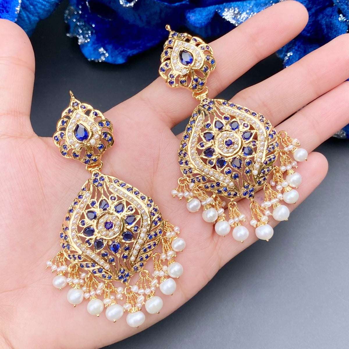 gold plated jadau earrings