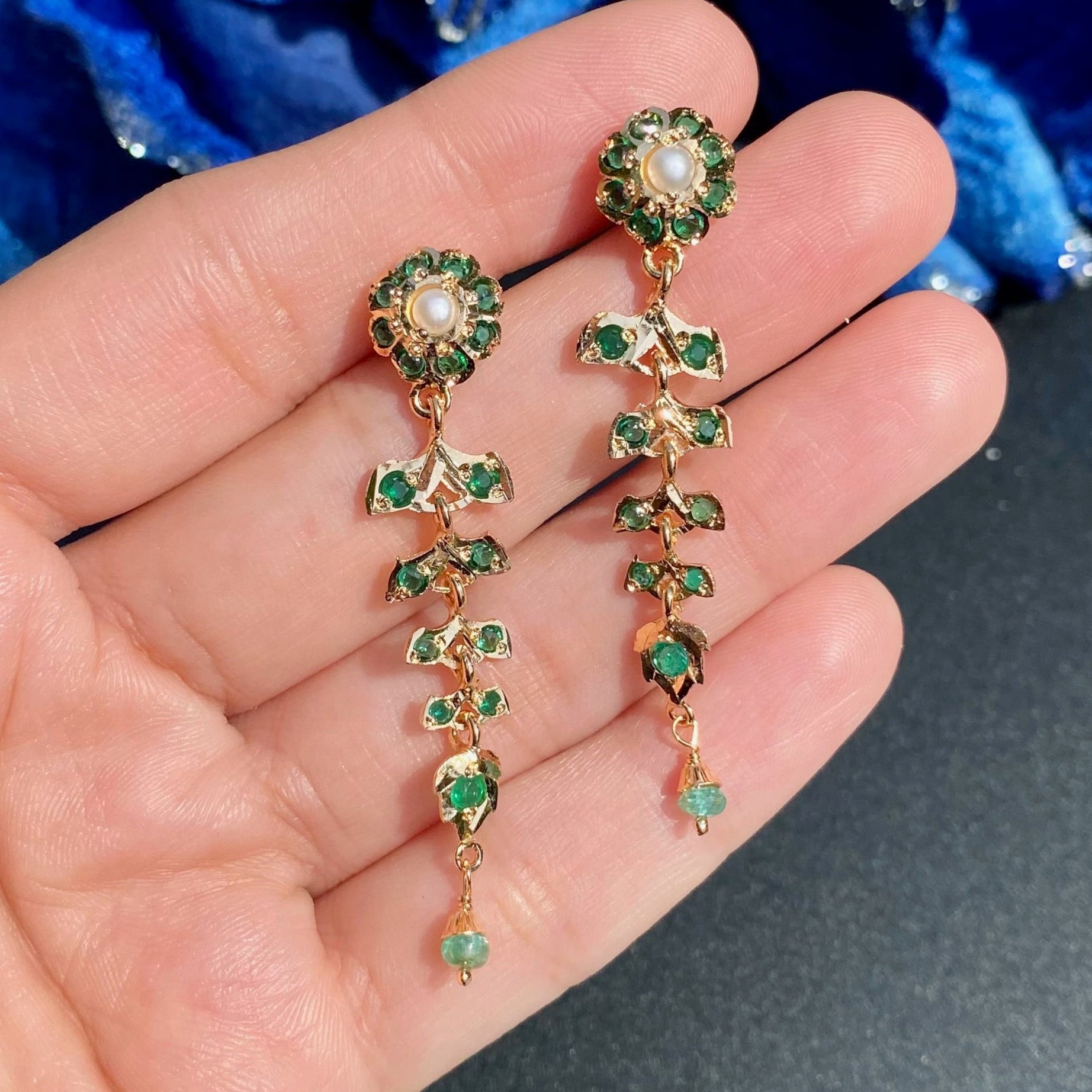 Delicate Emerald-Green Danglers | Gold Plated on Silver ER 724