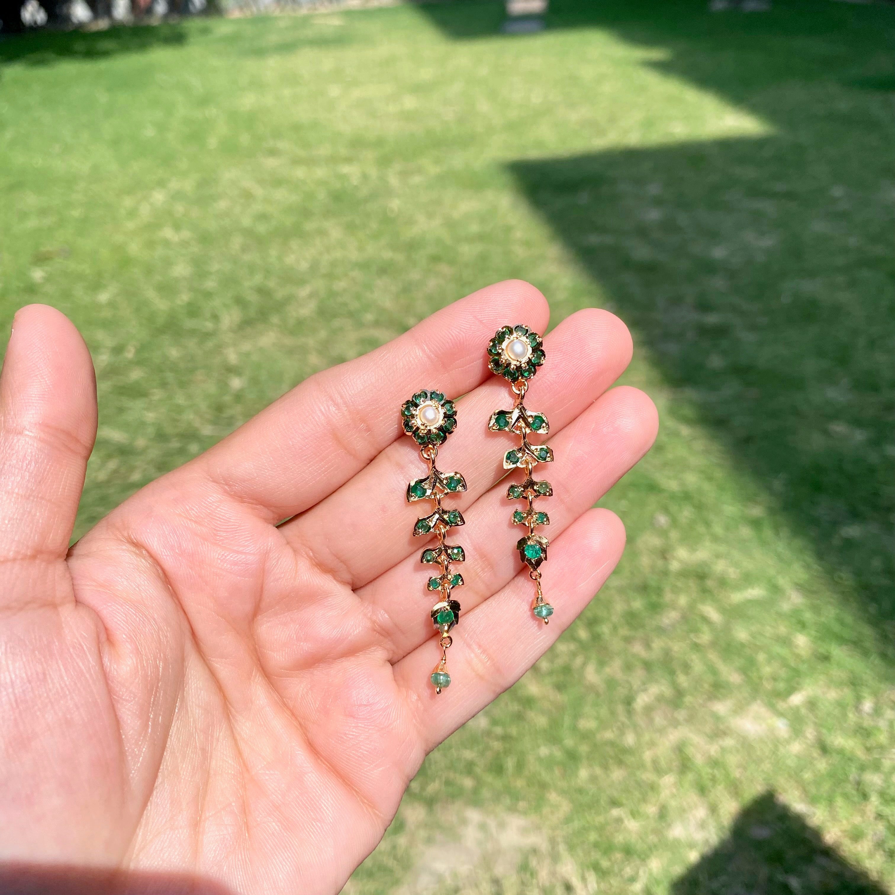 Delicate Emerald-Green Danglers | Gold Plated on Silver ER 724