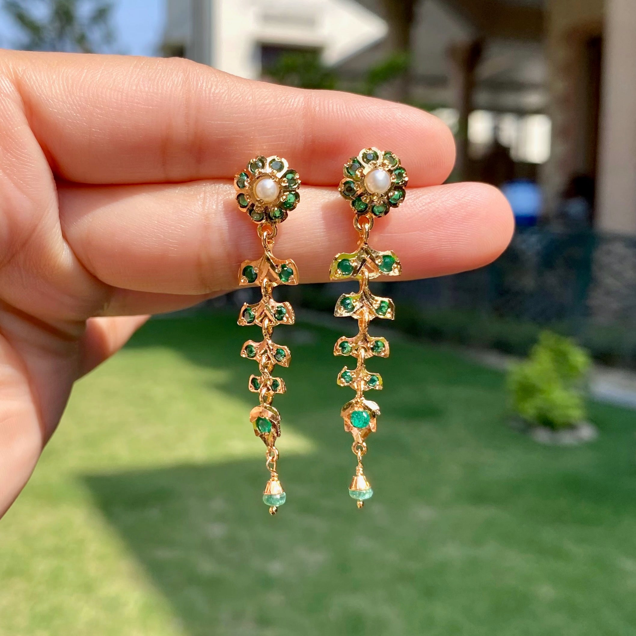 Delicate Emerald-Green Danglers | Gold Plated on Silver ER 724