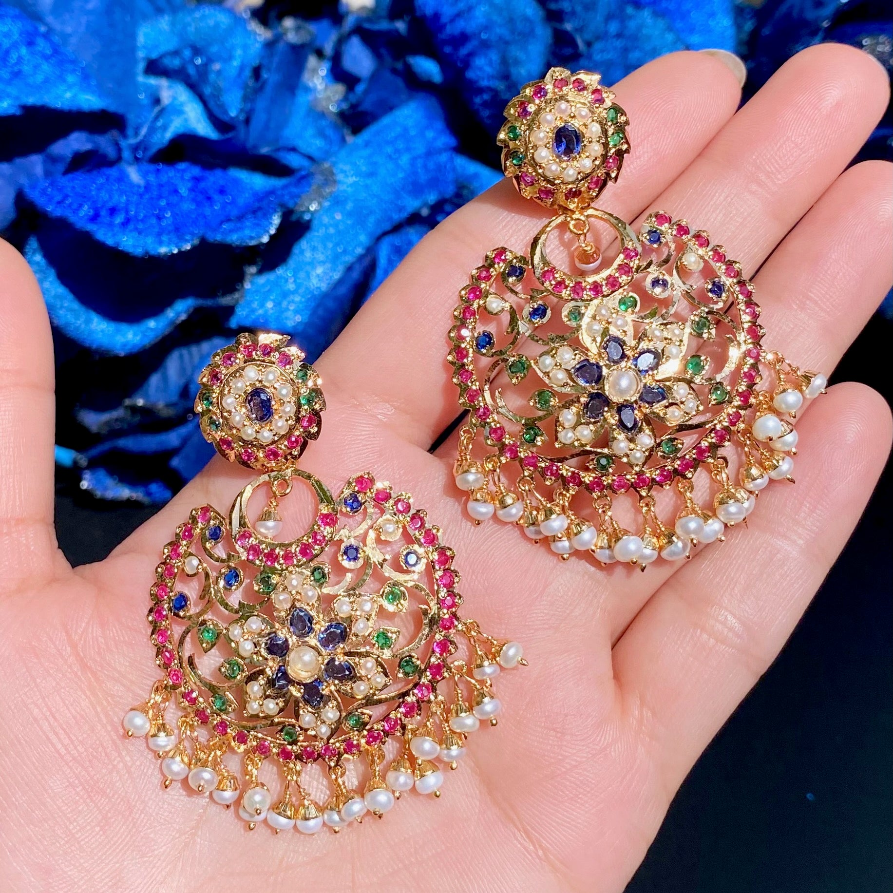 gold plated stone chandbali earrings for women