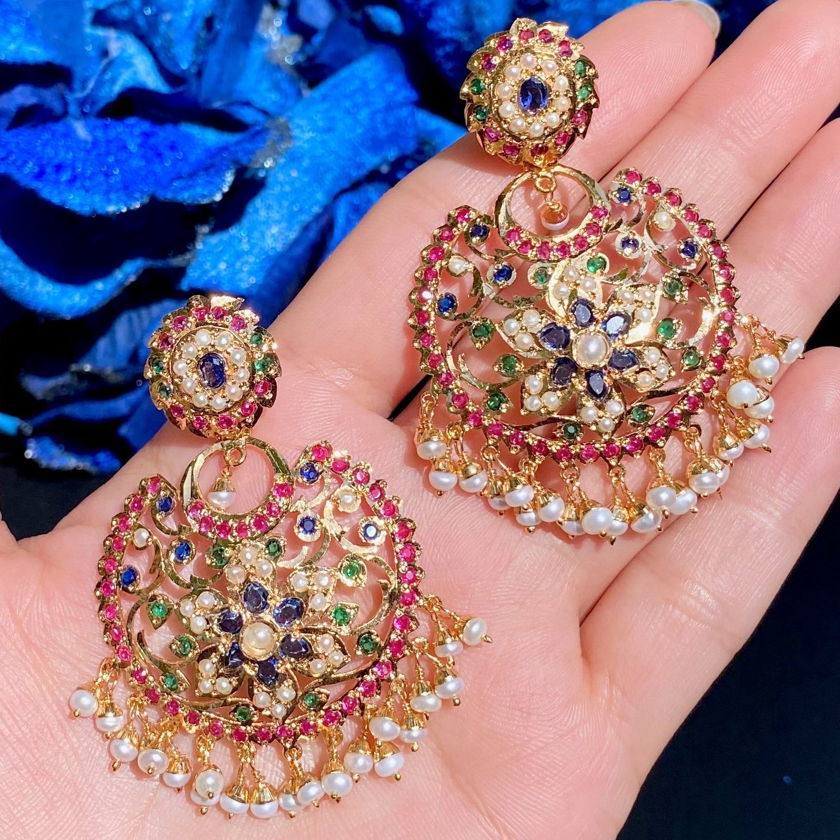 gold plated stone chandbali earrings for women