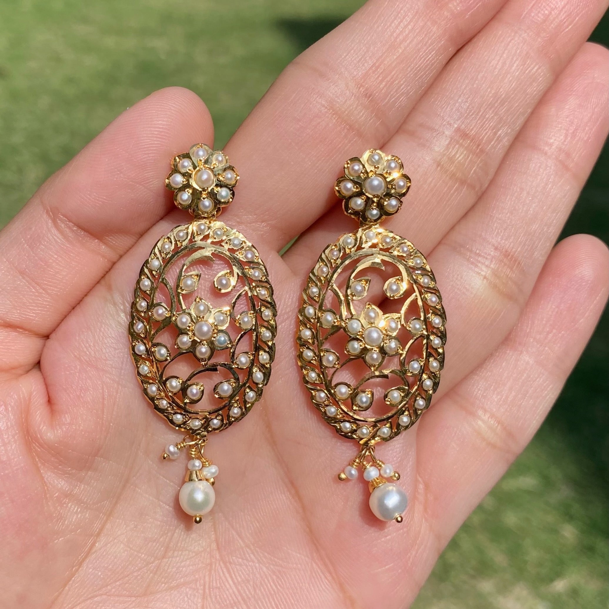 Cute Edwardian Victorian Styled Pearl Earrings | Gold Plated on 925 Silver ER 699