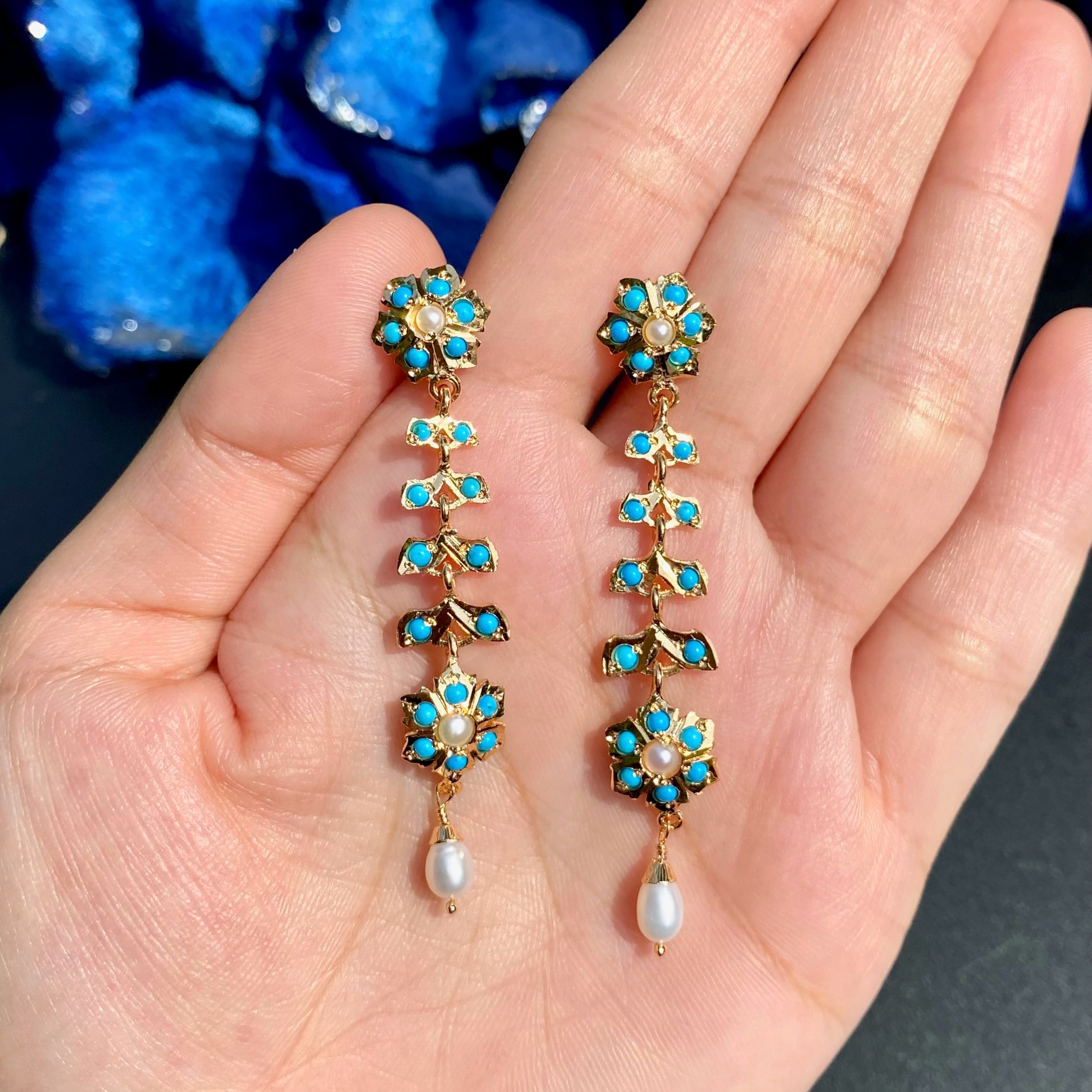 Feroza Pearl Floral Dainty Earrings | Gold Plated on Silver ER 721
