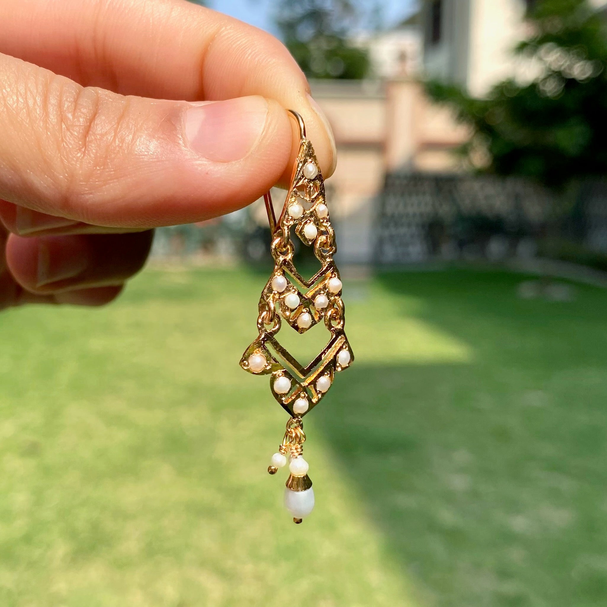 Pearl Geometric Jadau Drop Earrings | 925 Silver Gold Plated ER 725