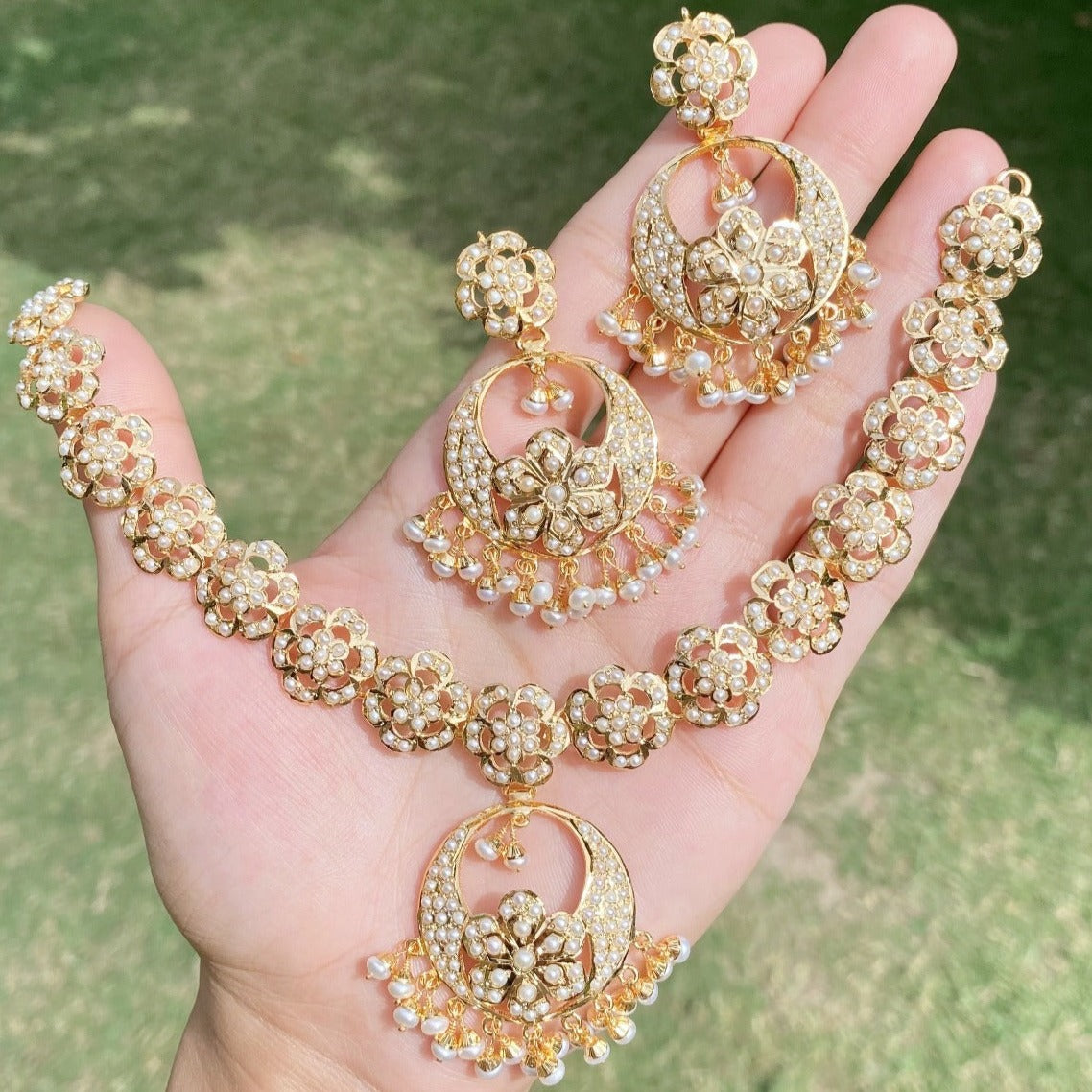 floral pearl necklace set