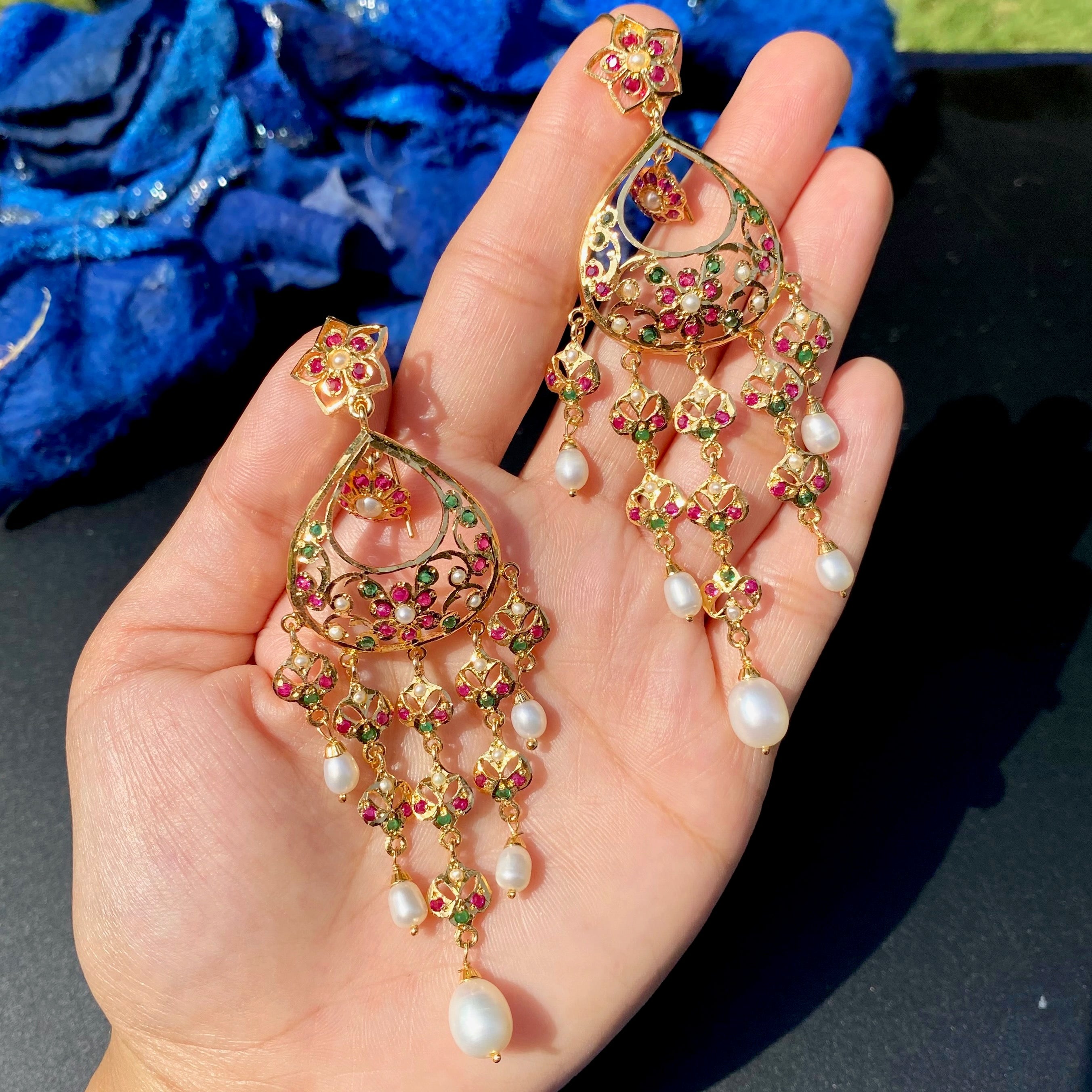 Middle Eastern Style Dangler in Jadau | Gold Plated on 925 Silver ER 695