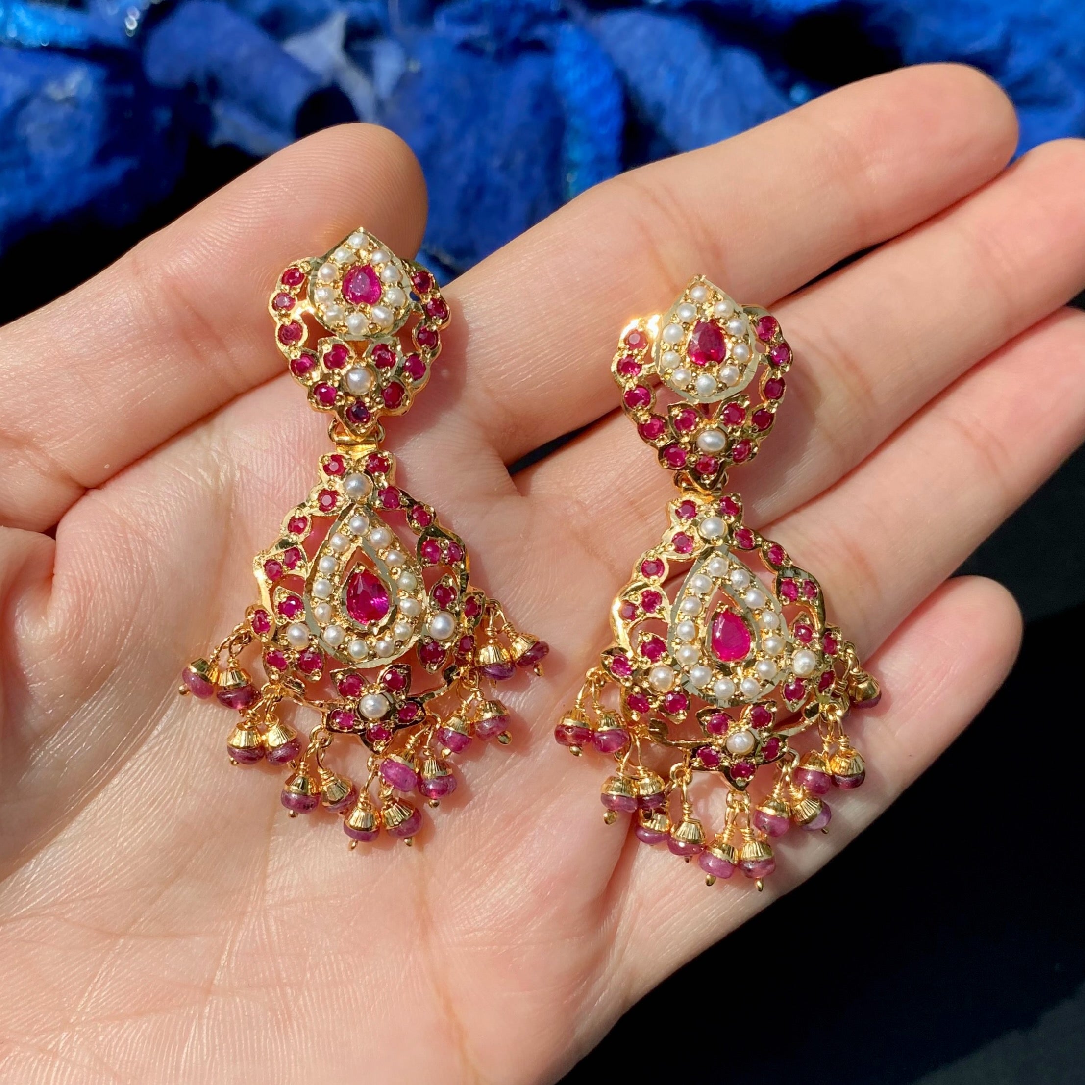 Ruby Pearl Jadau Earrings | Gold Plated on Silver ER 731