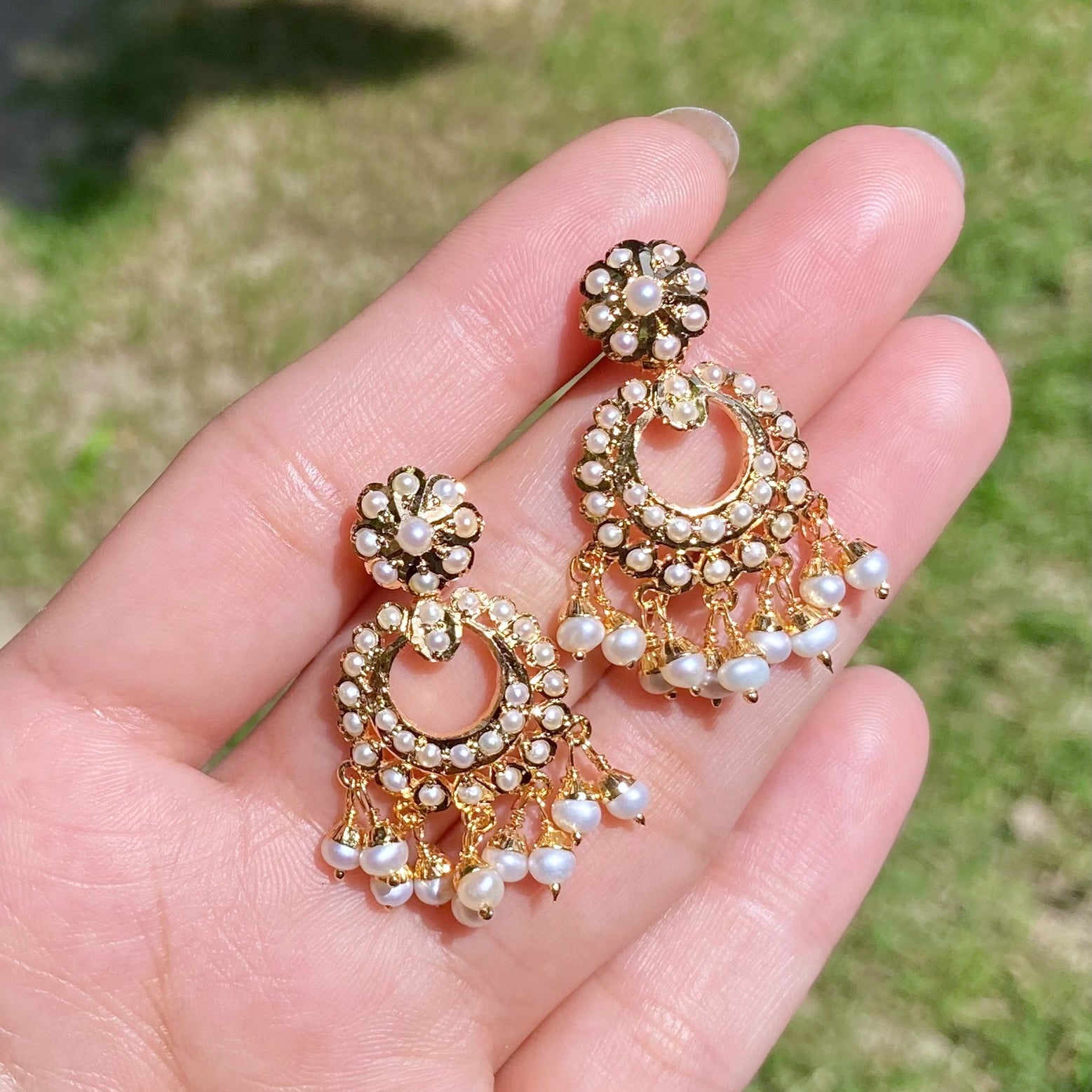 Minimalist Chandbali Earrings | Gold Plated on Silver | Real Pearls ER 571