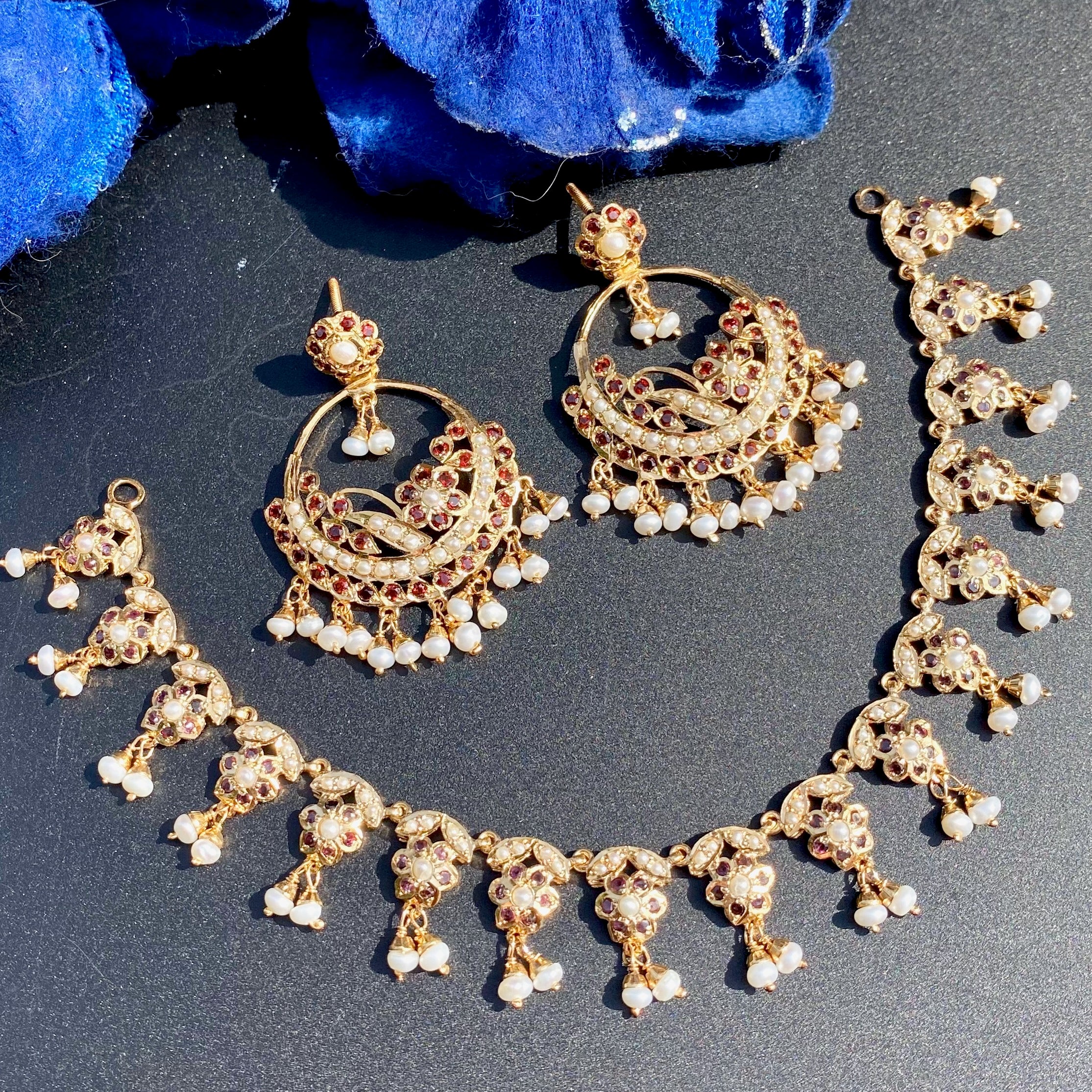 Garnet Pearl Chandbali Necklace Set | Gold Plated on Silver NS 478