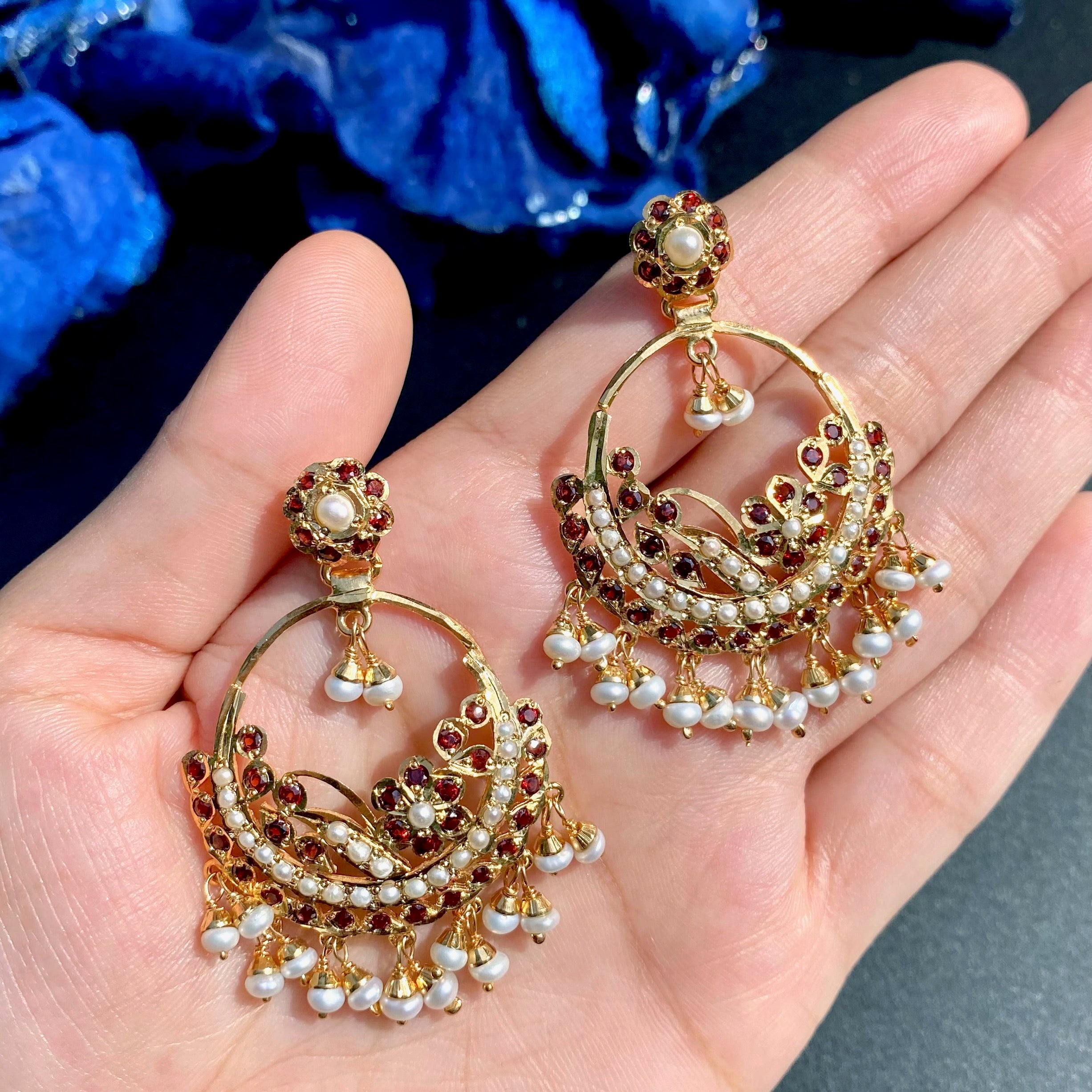 Garnet Pearl Chandbali Necklace Set | Gold Plated on Silver NS 478