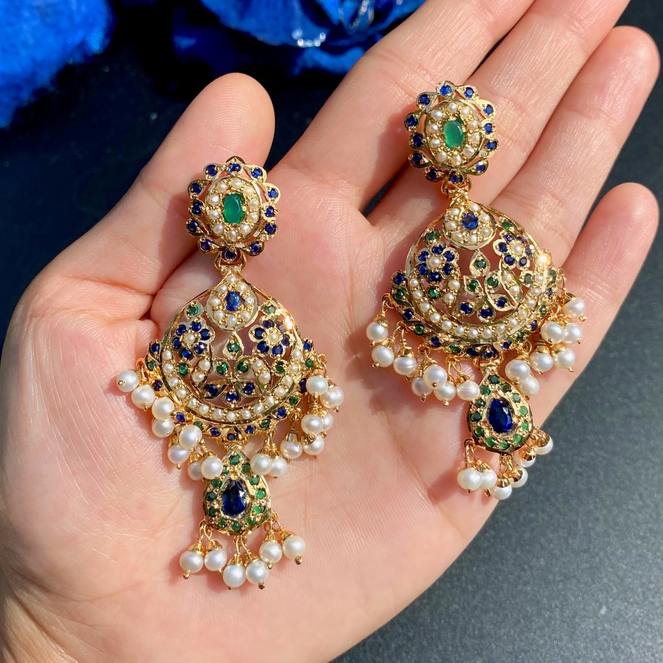 Bridal Wear Jadau Set in Royal Color Combination | Gold Plated on Silver NS 455