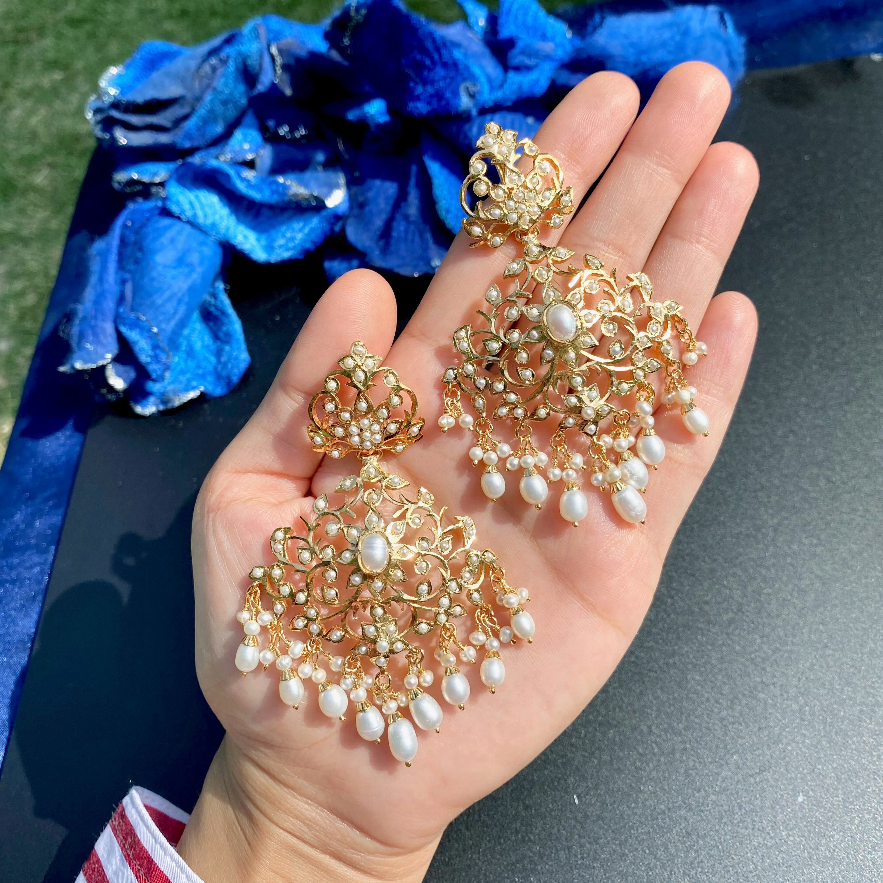Edwardian Pearl Necklace Set with Statement Earrings | Gold Plated on 925 Silver NS 477