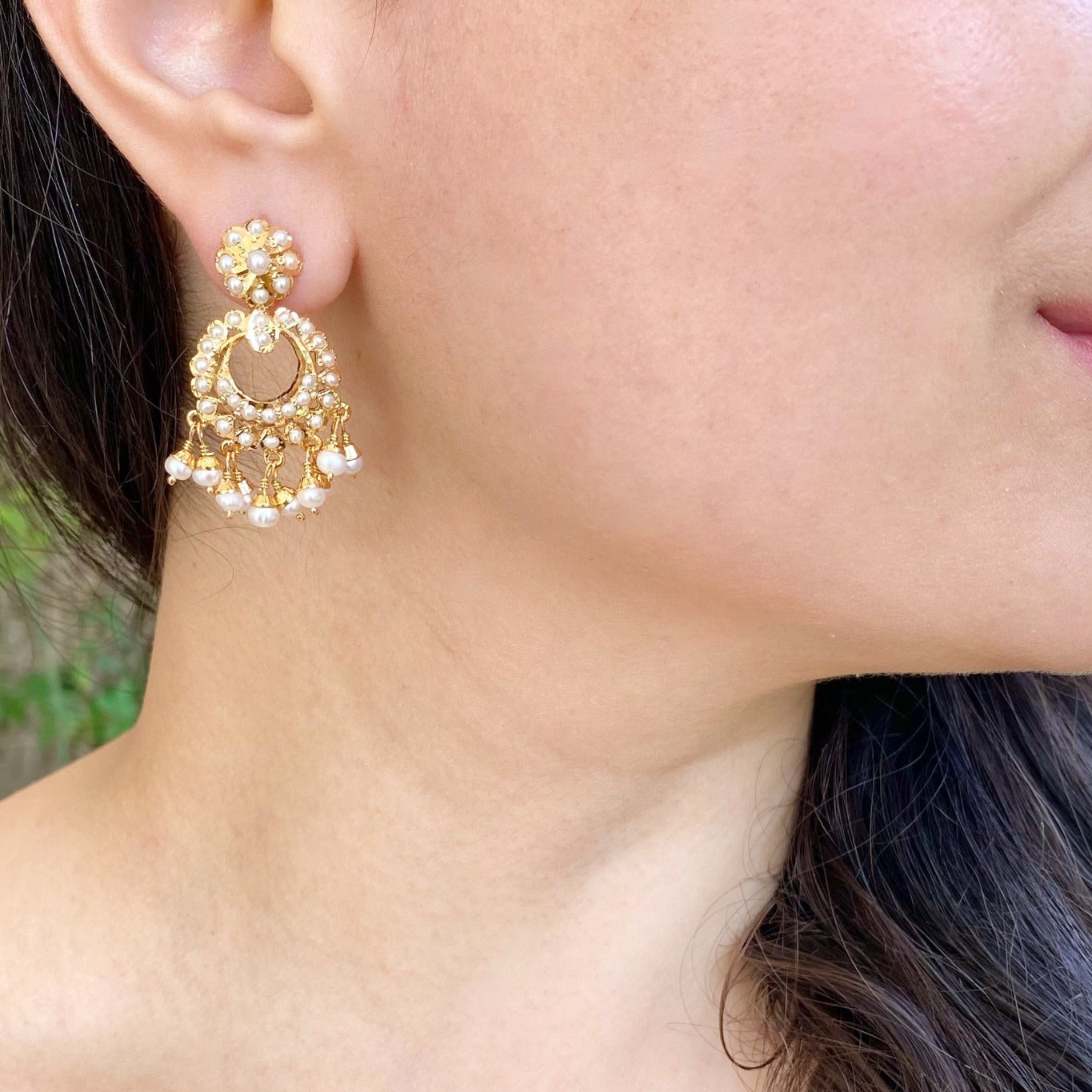Minimalist Chandbali Earrings | Gold Plated on Silver | Real Pearls ER 571