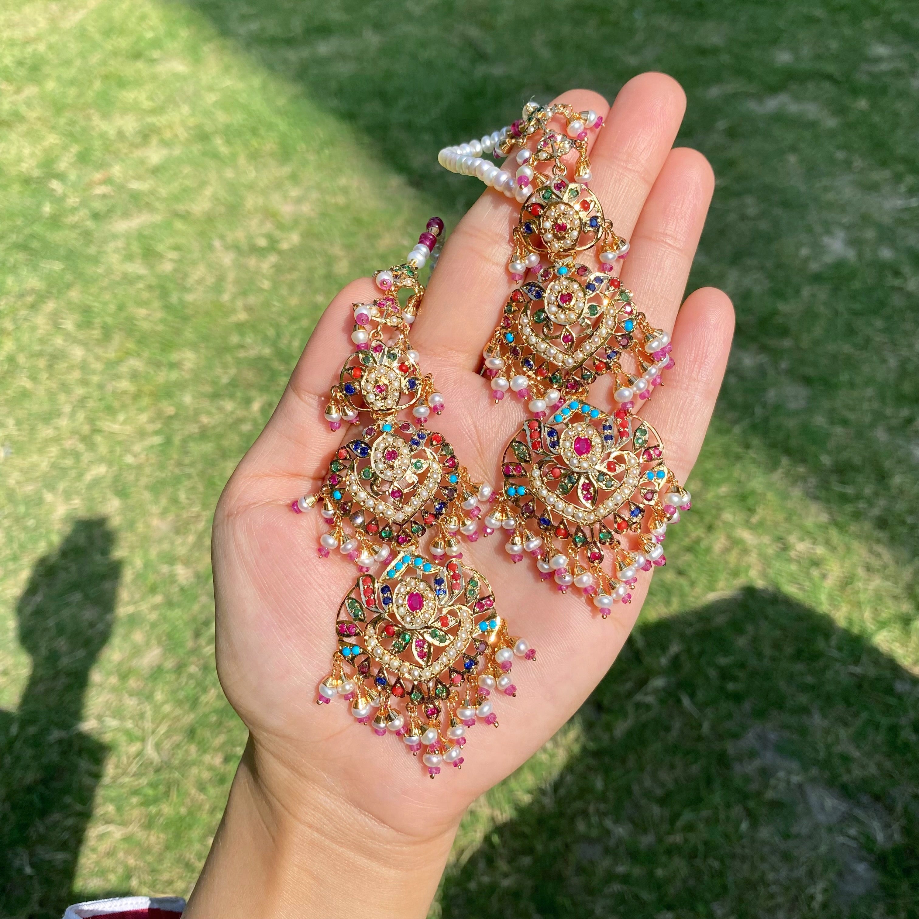 Grand Punjabi Jadau Navratna Earrings | Gold Plated on Silver ER 717