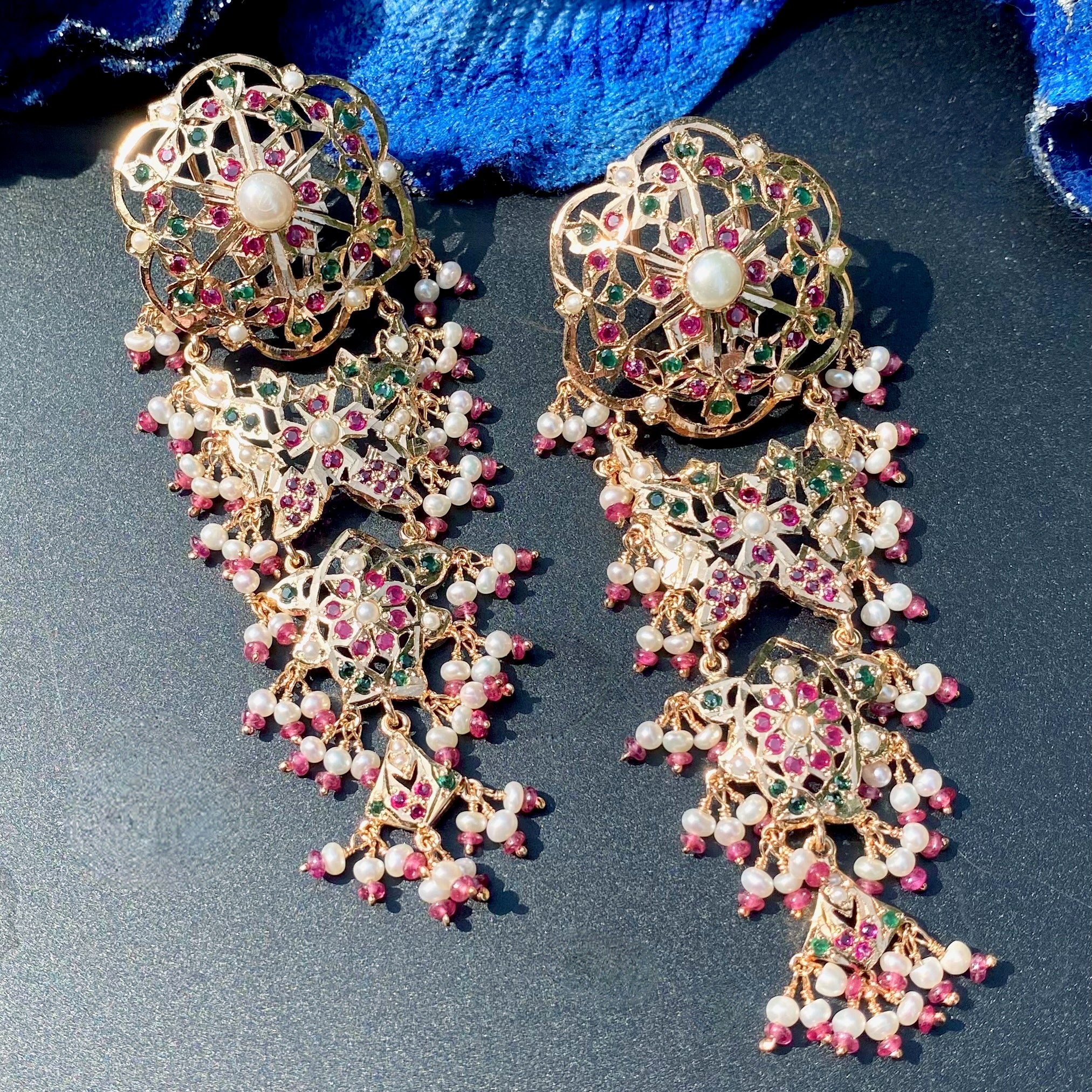 Statement Jadau Danglers | Gold Plated on 925 Silver ER 739
