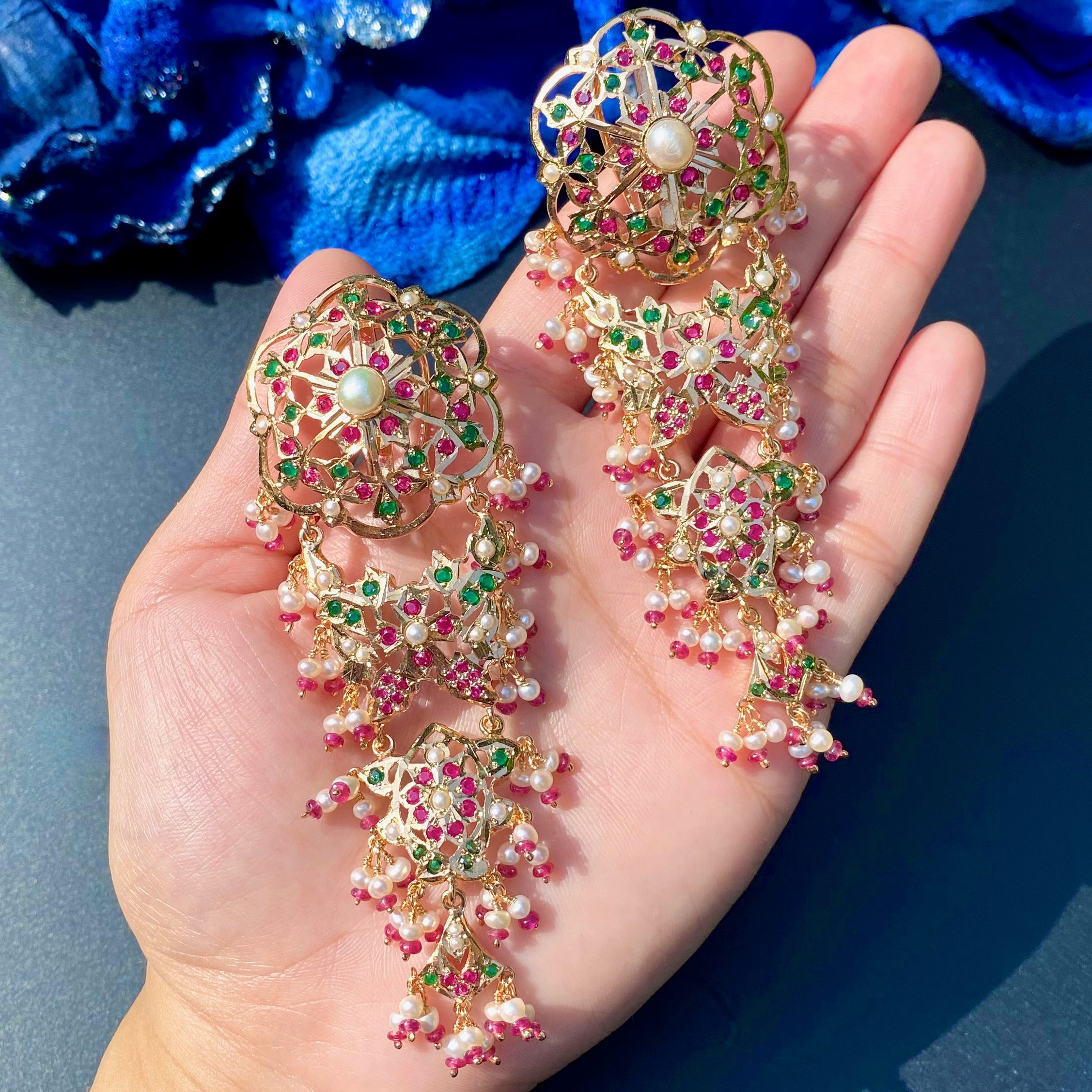 Statement Jadau Danglers | Gold Plated on 925 Silver ER 739