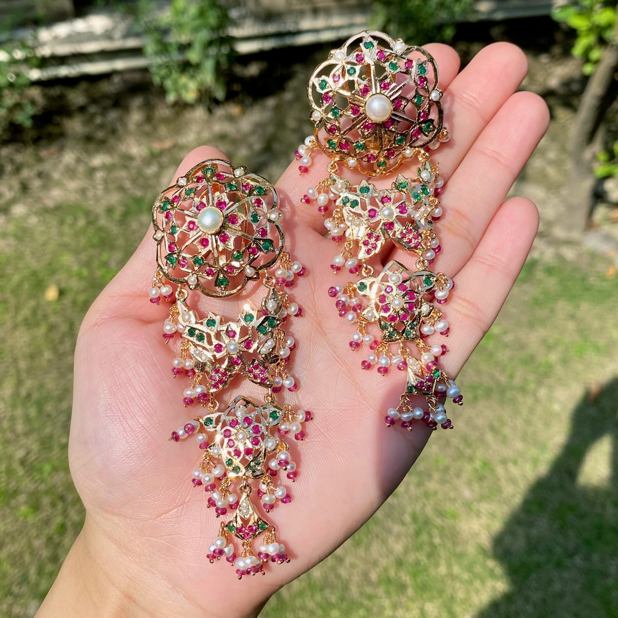 Statement Jadau Danglers | Gold Plated on 925 Silver ER 739