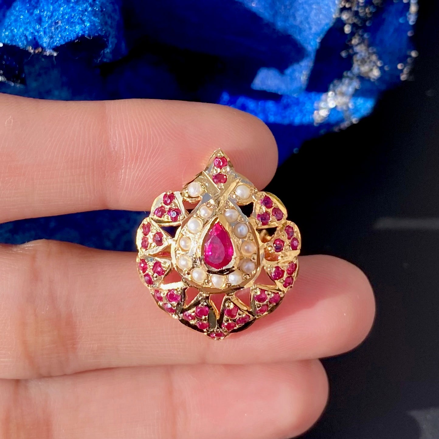 Delicate Ruby Pearl Ring | Handcrafted Jadau Ring | LR 071