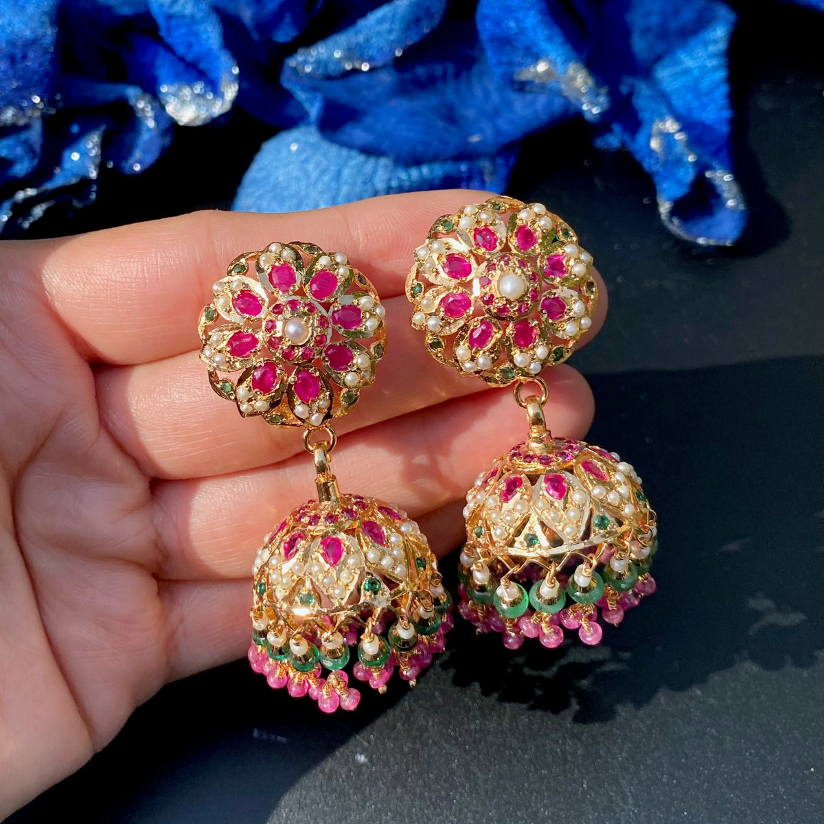 Statement Jadau Jhumka | Gold Plated on Sterling Silver ER 747
