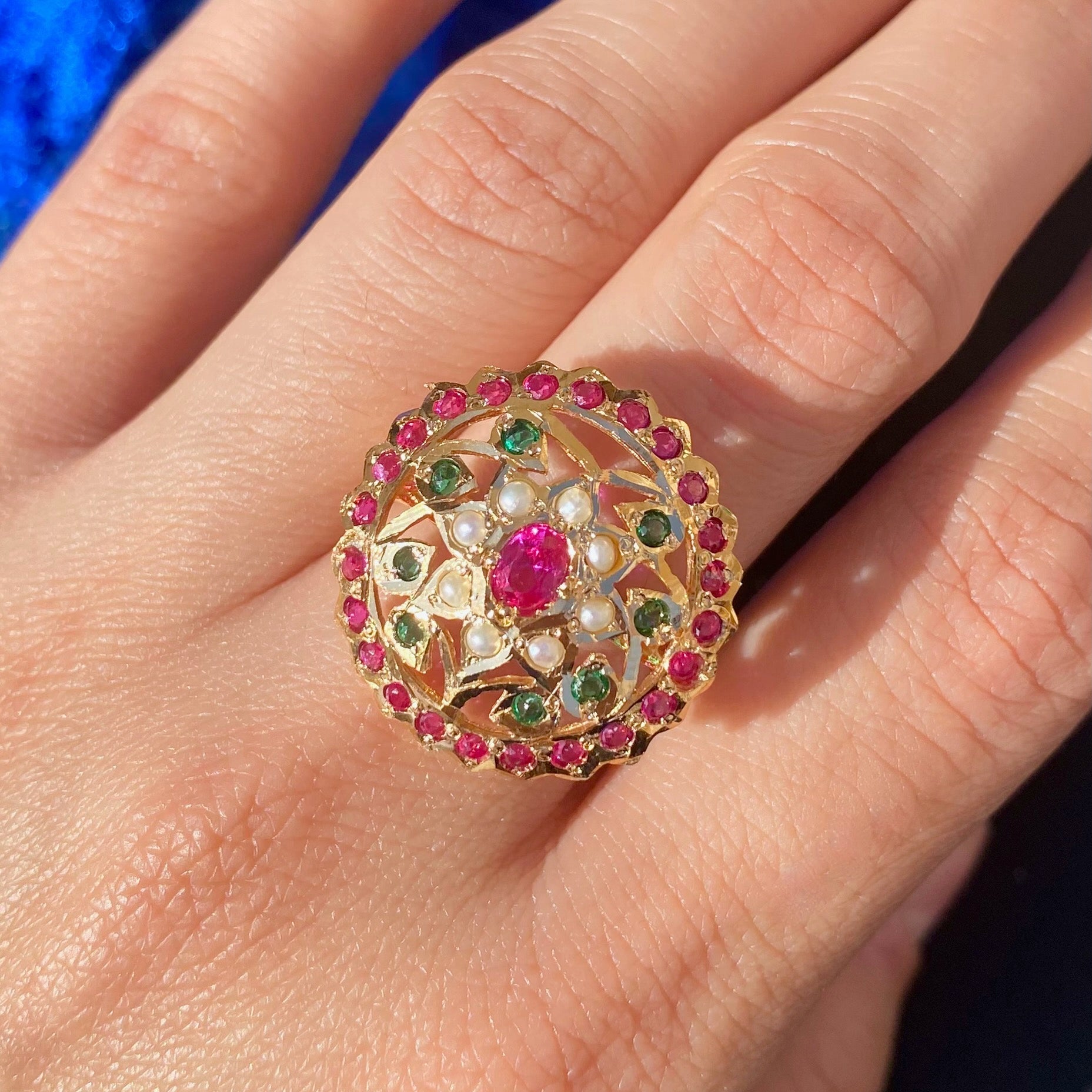 gold plated jadau ring for women