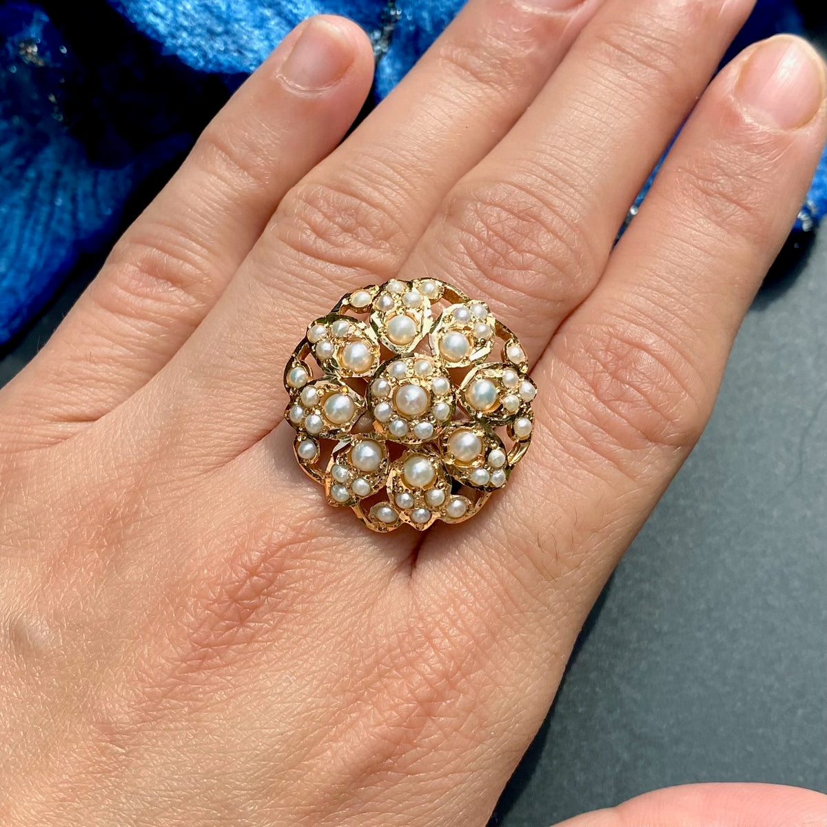 Exquisite Round Shaped Pearl Jadau Ring | 925 Silver Gold Plated LR 123